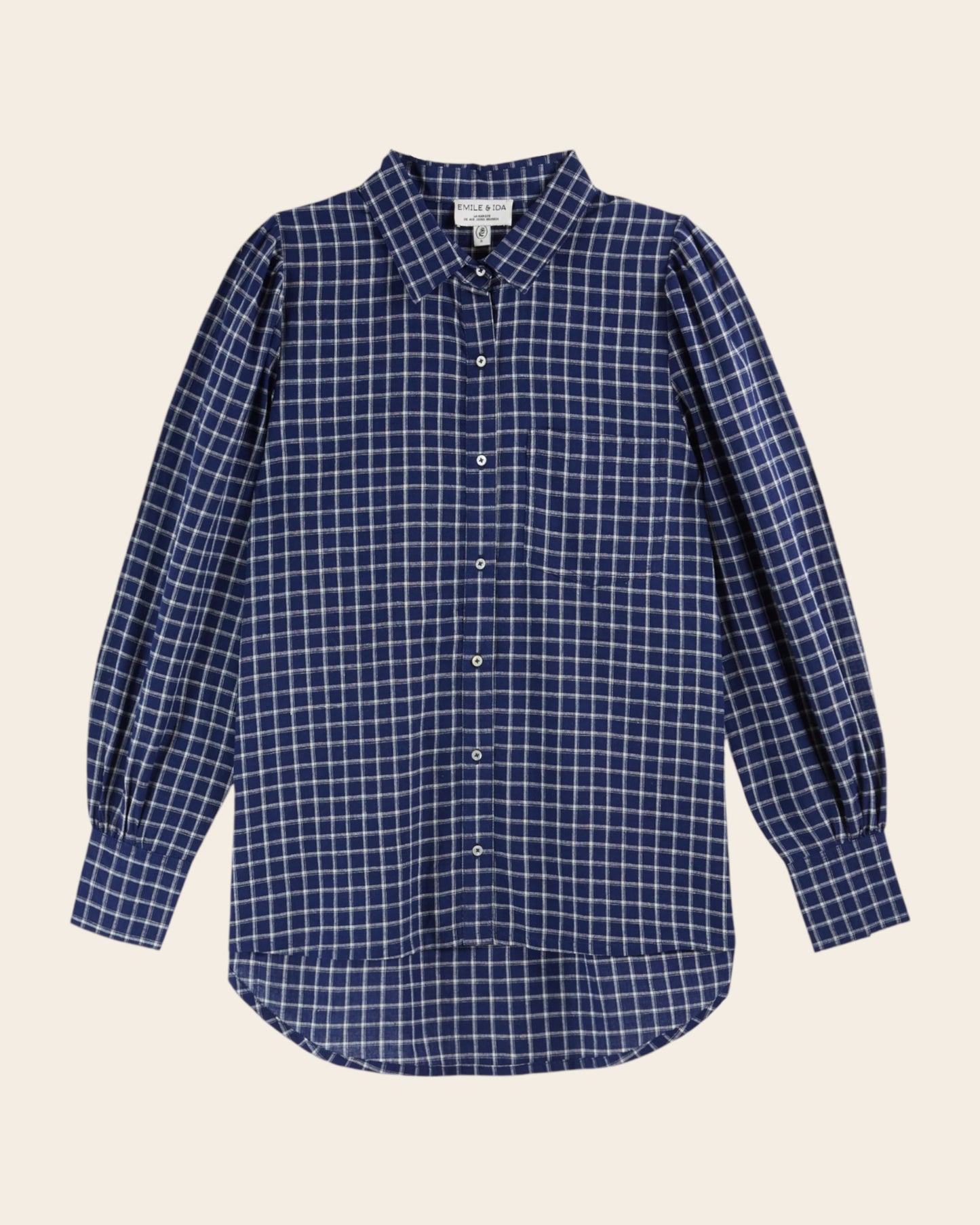 Chemise khadi à carreaux bleu