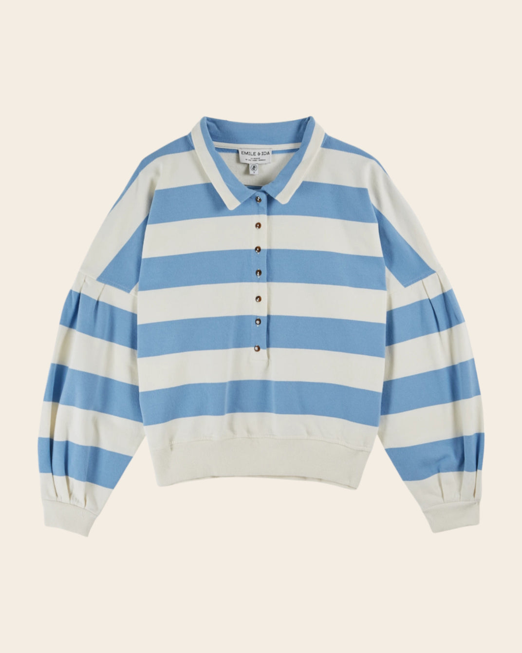 ecru/ice floe rugby stripe sweatshirt