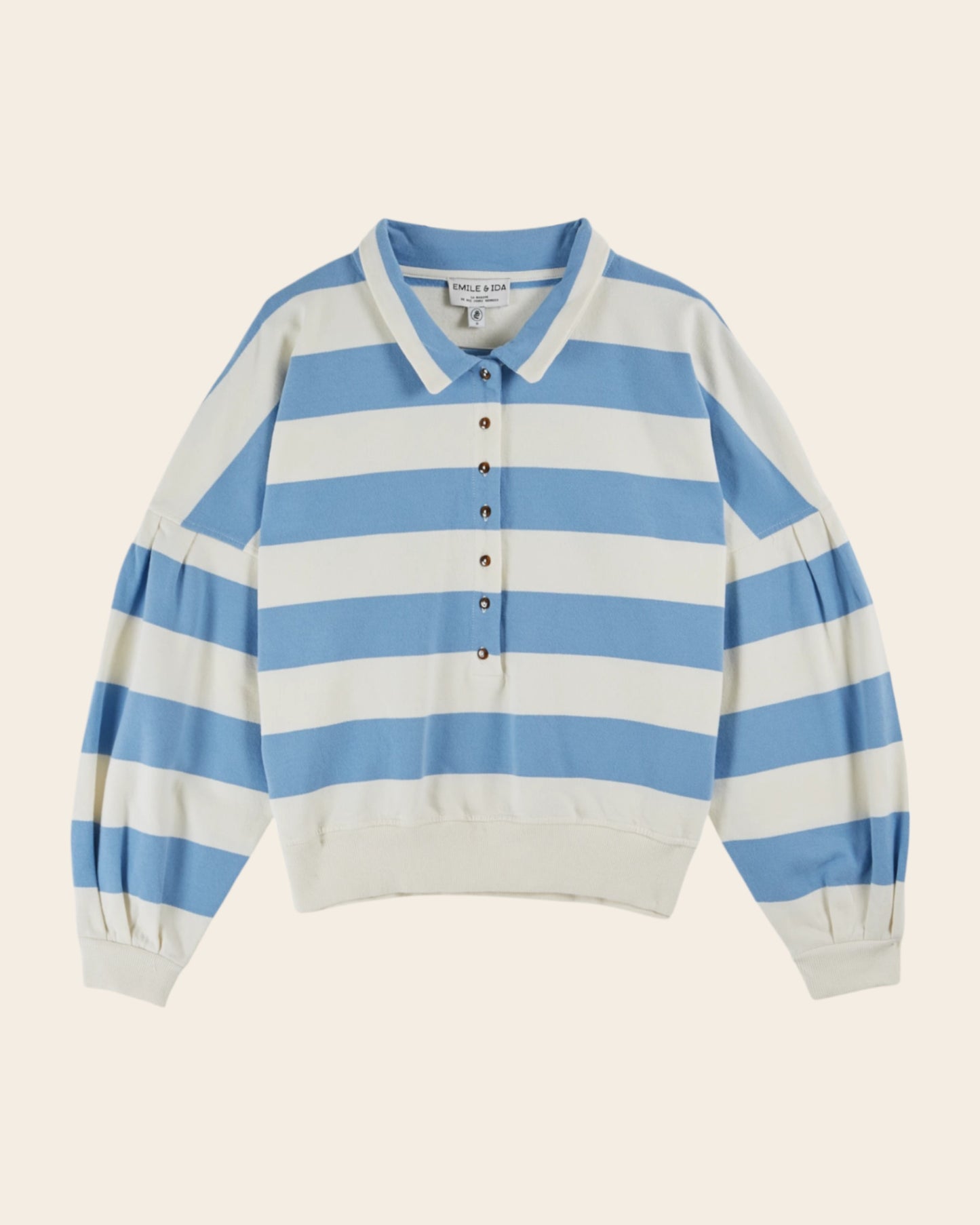 ecru/ice floe rugby stripe sweatshirt
