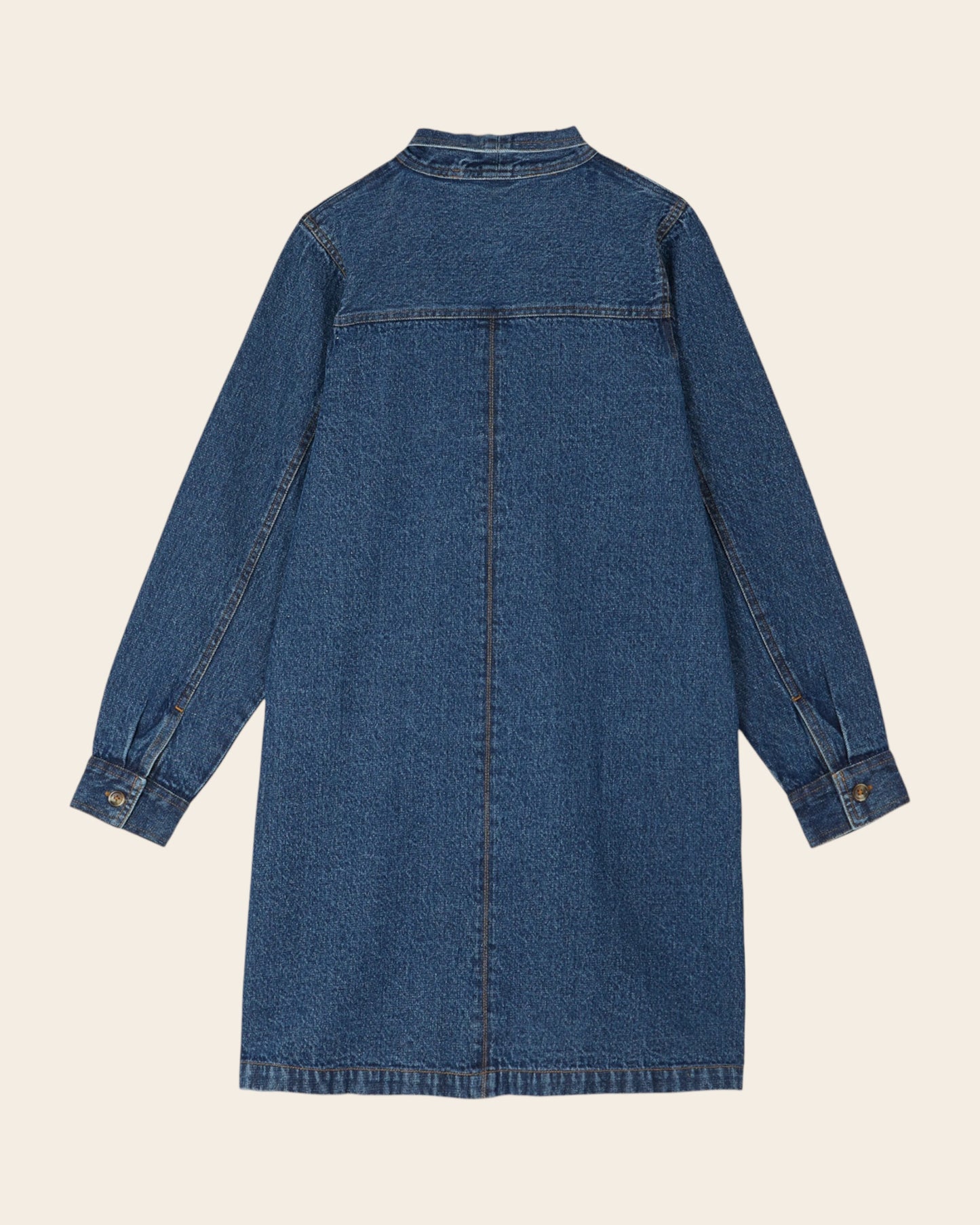 denim dress with pussy-bow collar