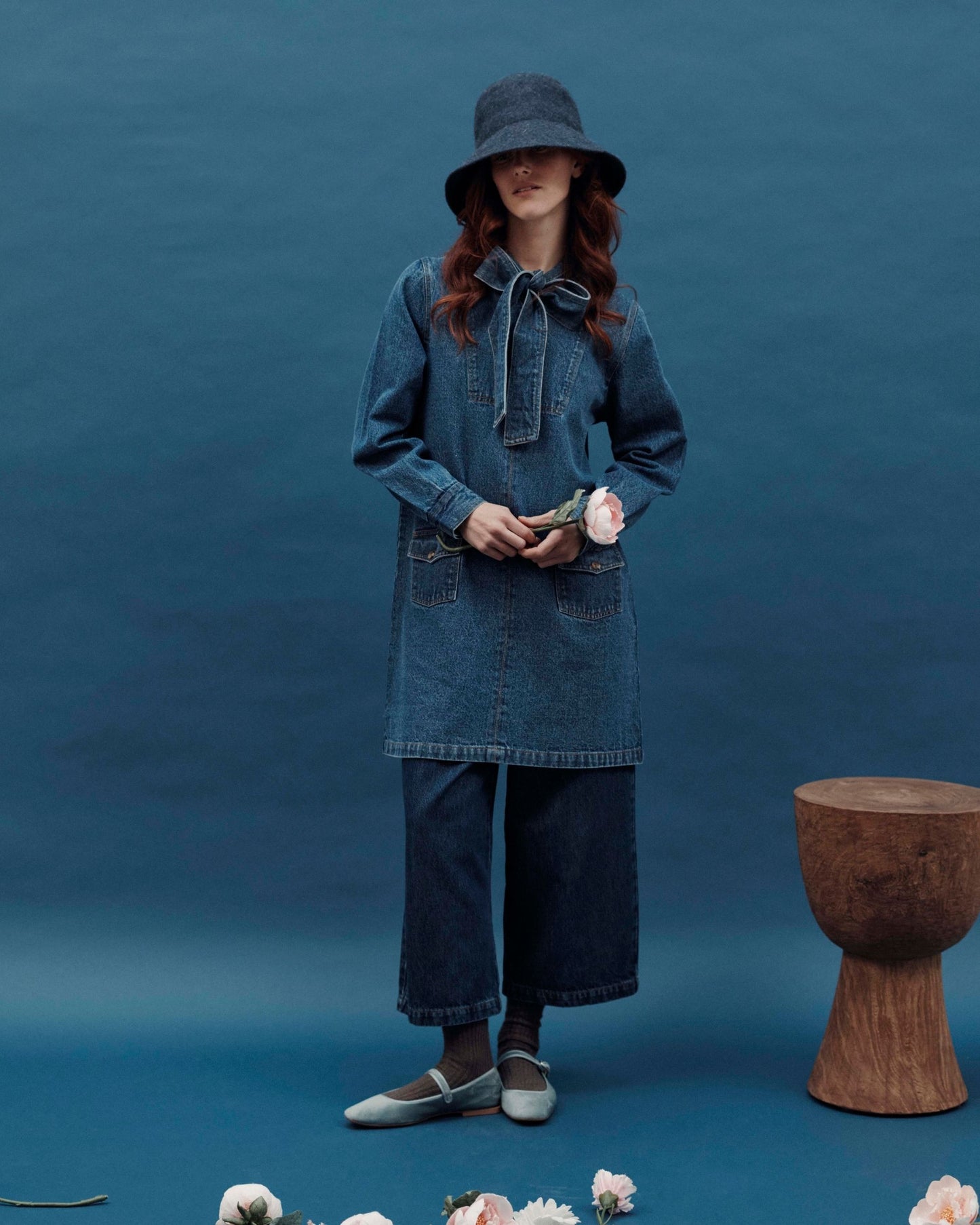 Pantalon 7/8 ème denim bleu