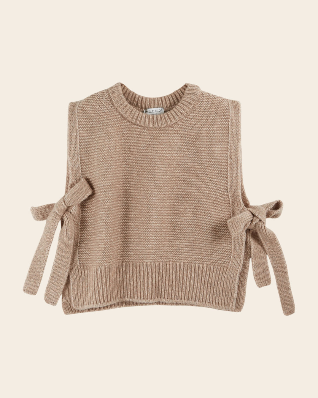 beige sleeveless tie-up sweater