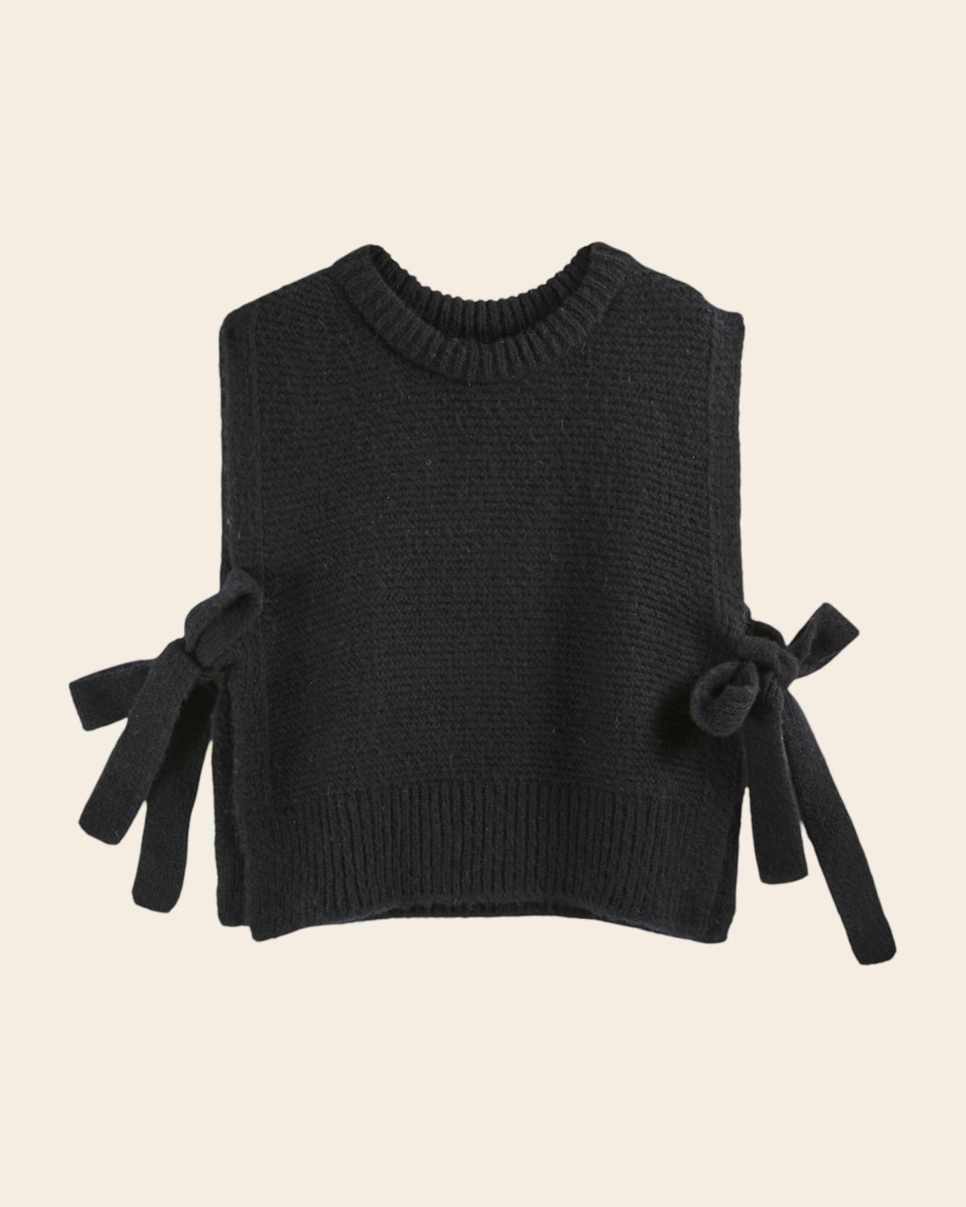 black sleeveless tie-up sweater
