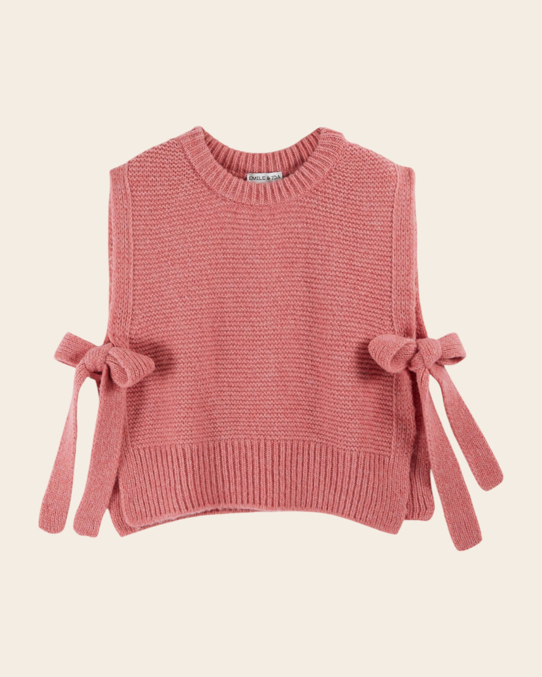 pink sleeveless tie-up sweater