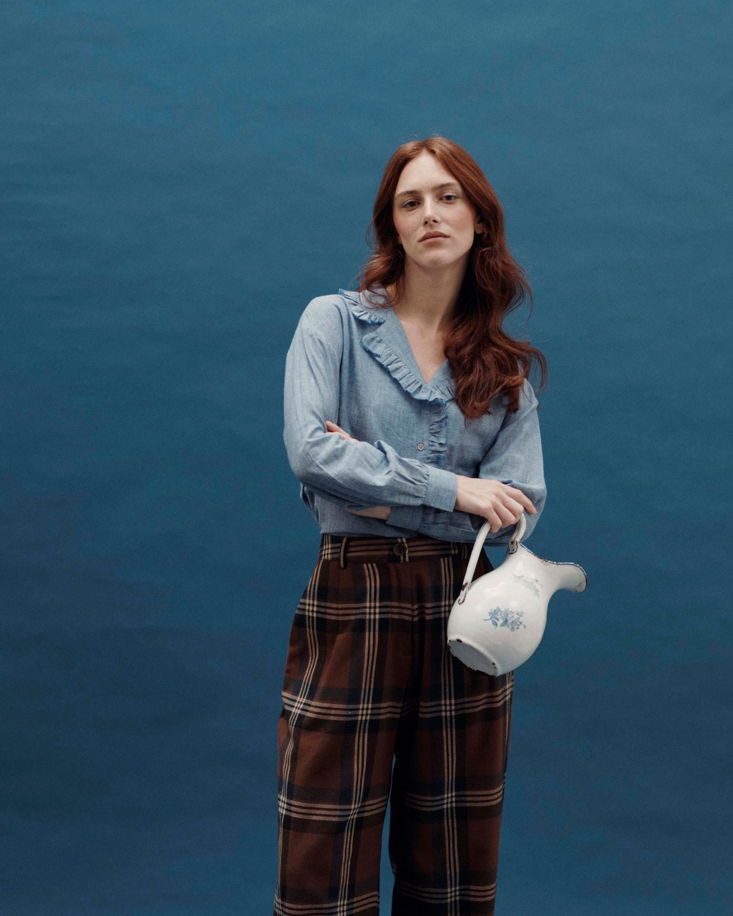 Pantalon large à carreaux marron – Emile et Ida