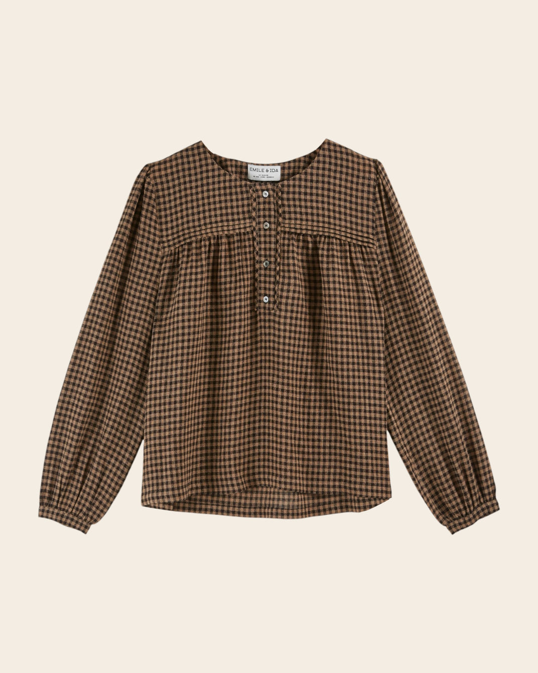 chocolate gingham blouse