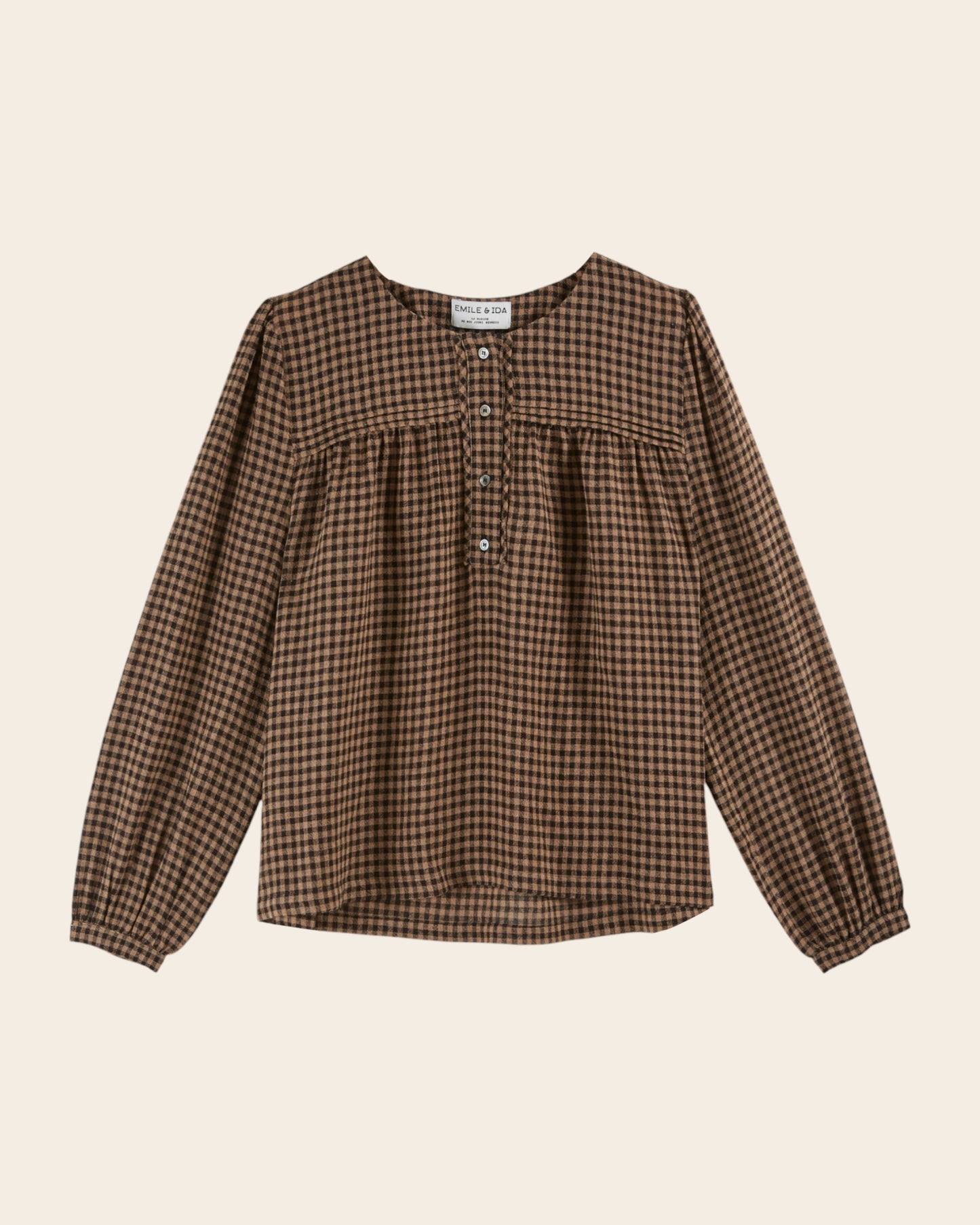 chocolate gingham blouse