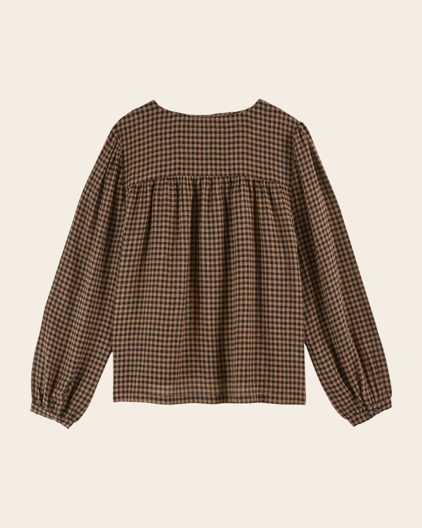 chocolate gingham blouse