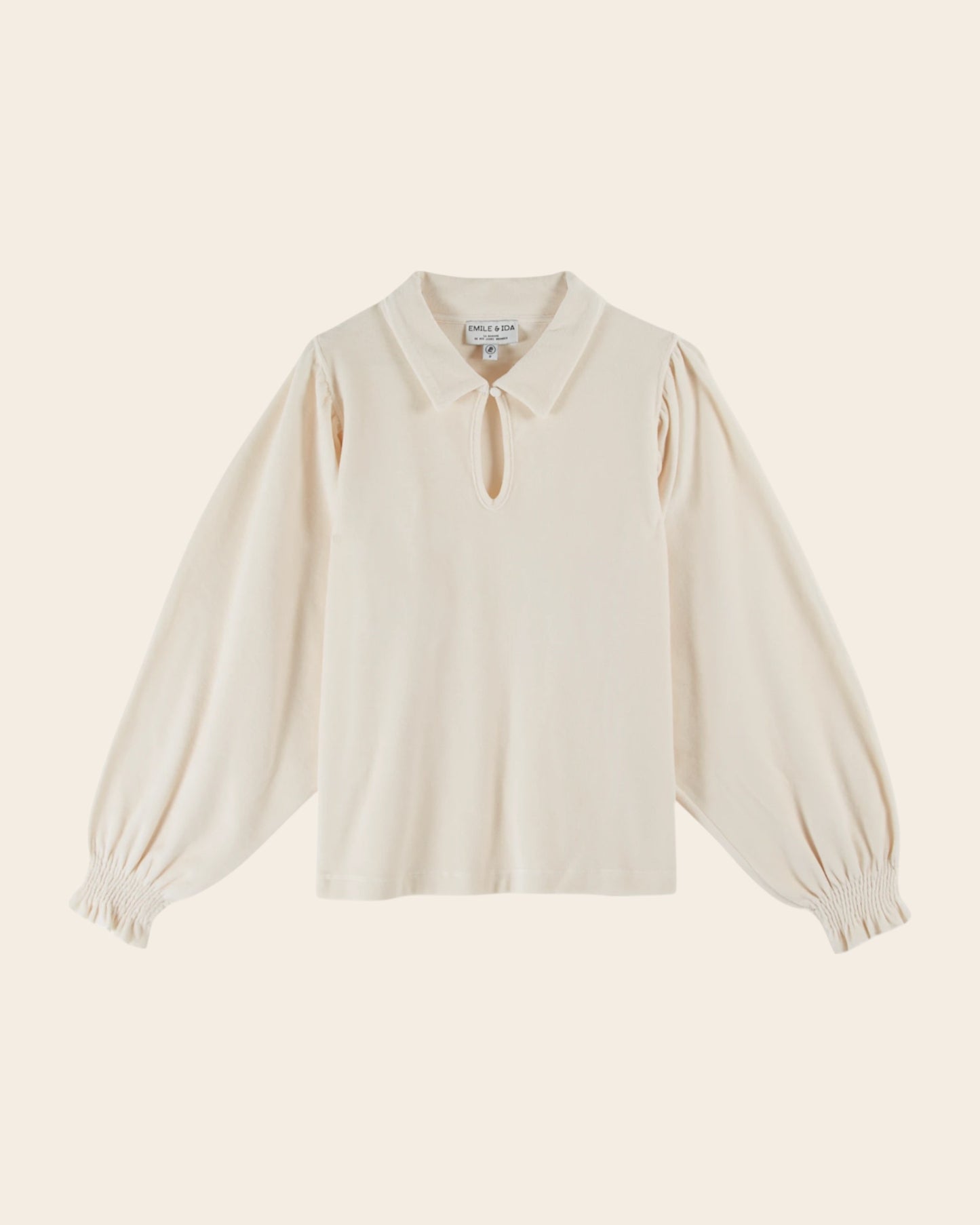 cream velour balloon sleeve sweatshirt