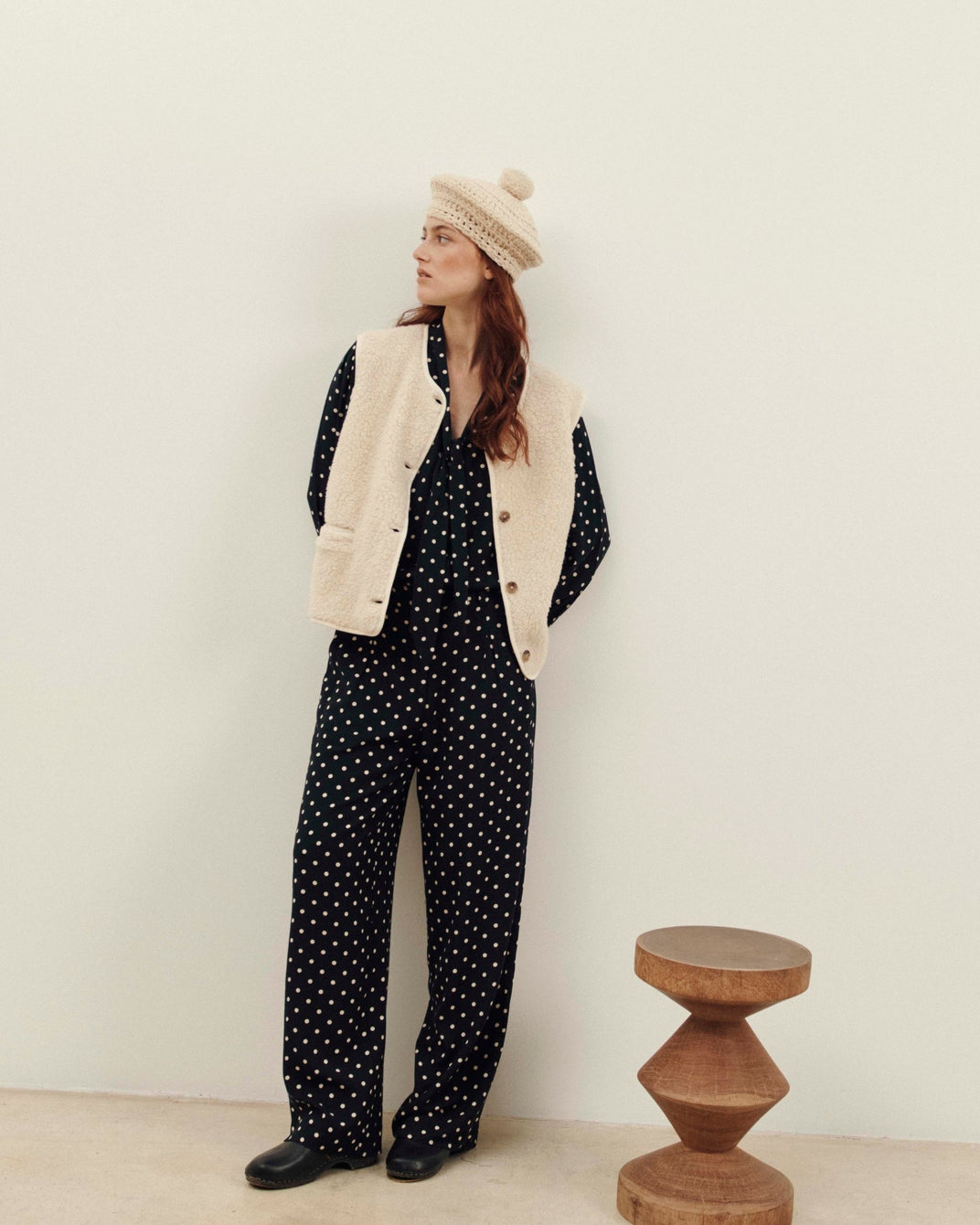 black viscose polka dot pants