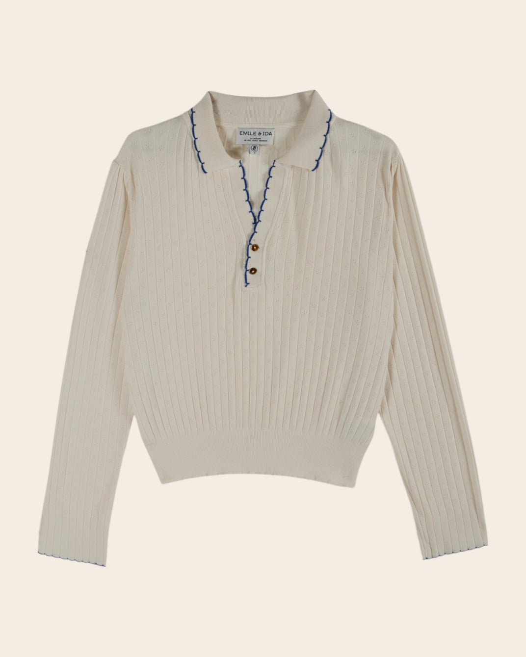 cream pointelle polo shirt