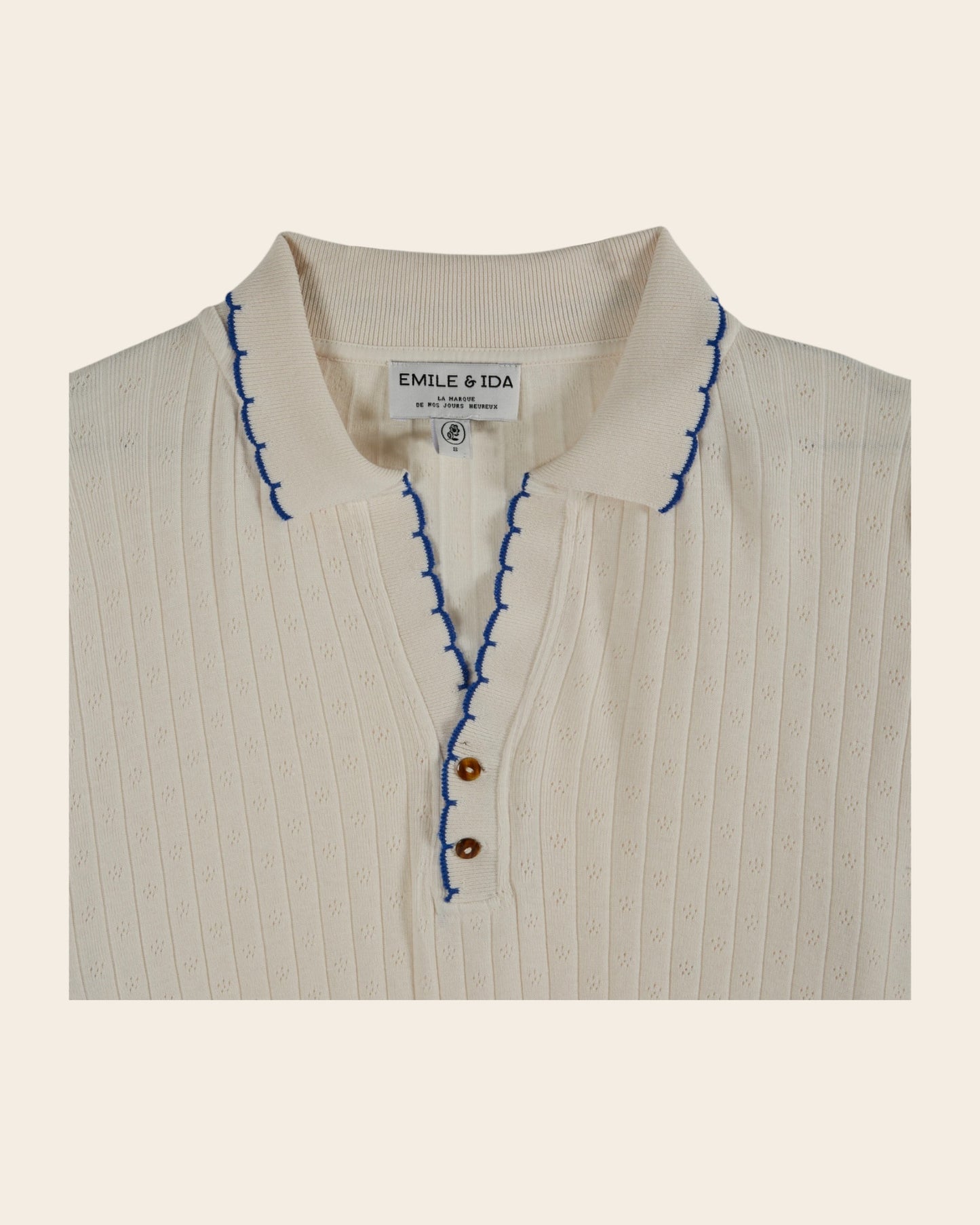 cream pointelle polo shirt