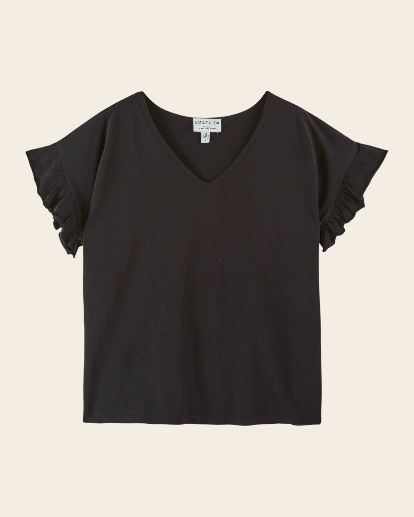 T-shirt - Col V volanté noir