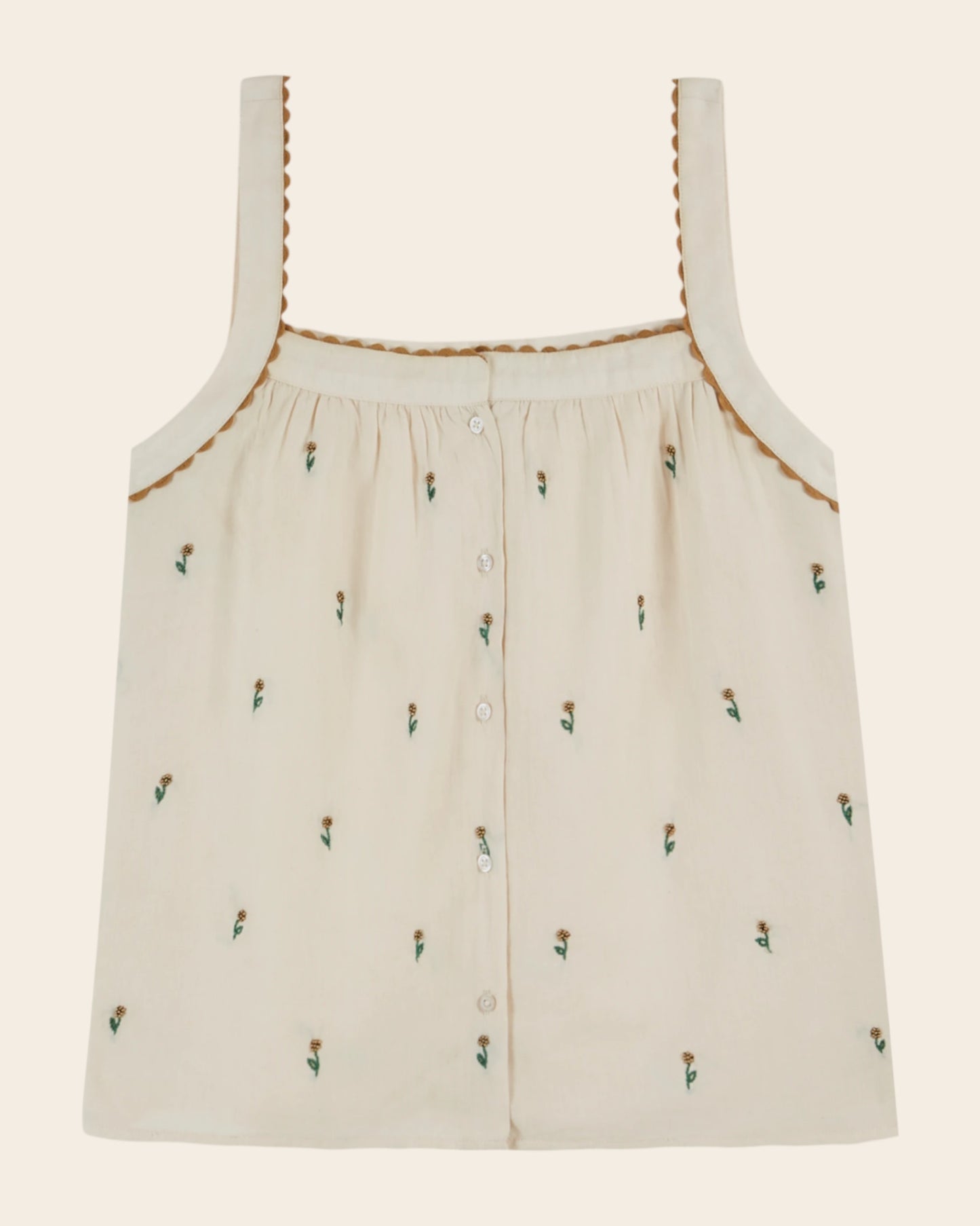 Top - Fleurs brodées écru