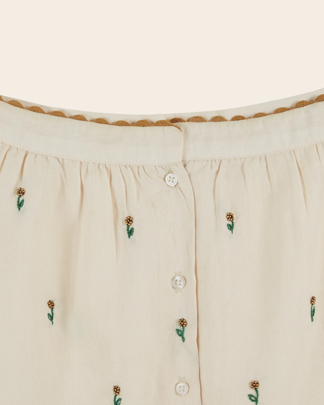 Top - Fleurs brodées écru