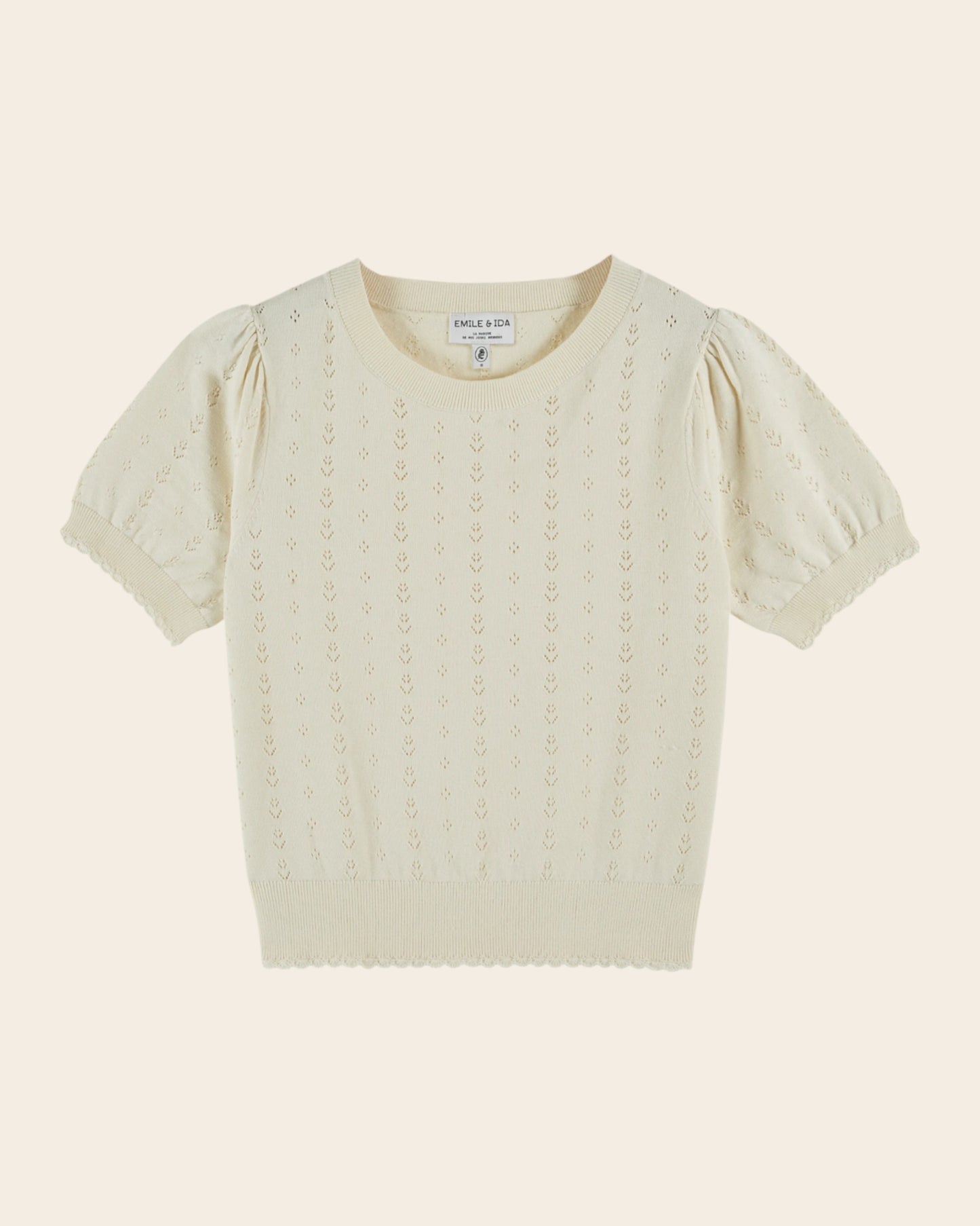 Pull - Ajouré fleurs crème
