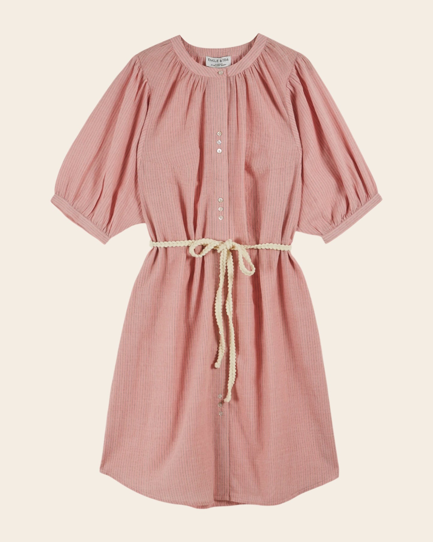 Robe midi - Fines rayures khadi rose