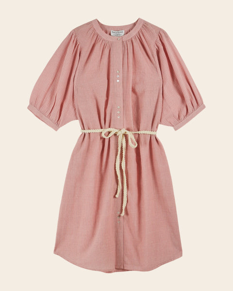 Robe midi - Fines rayures khadi rose