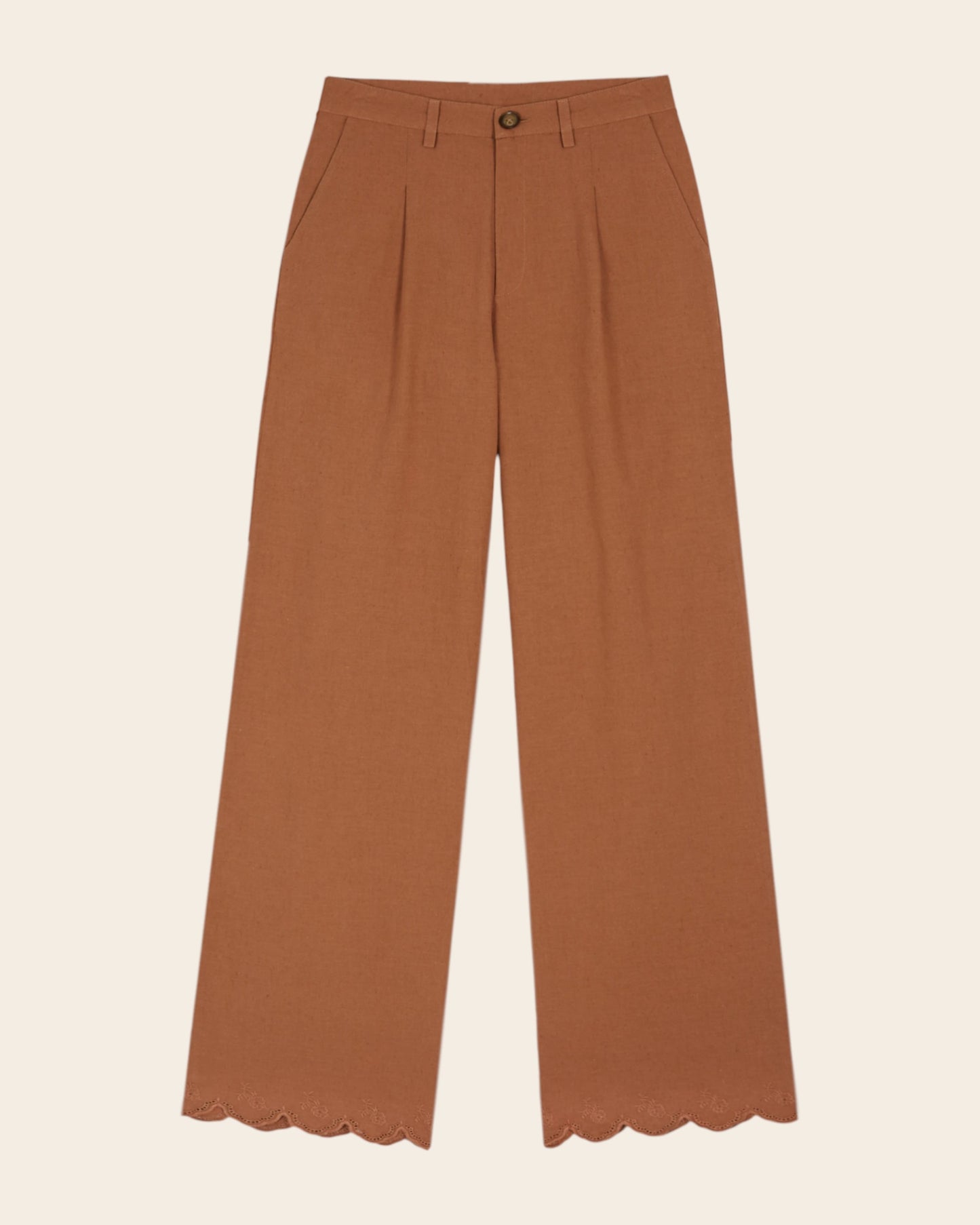 Pantalon - Broderie anglaise marron