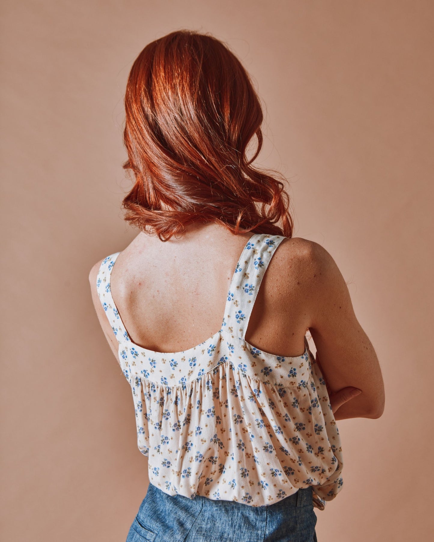 Top - Noeud fleuri bleuet