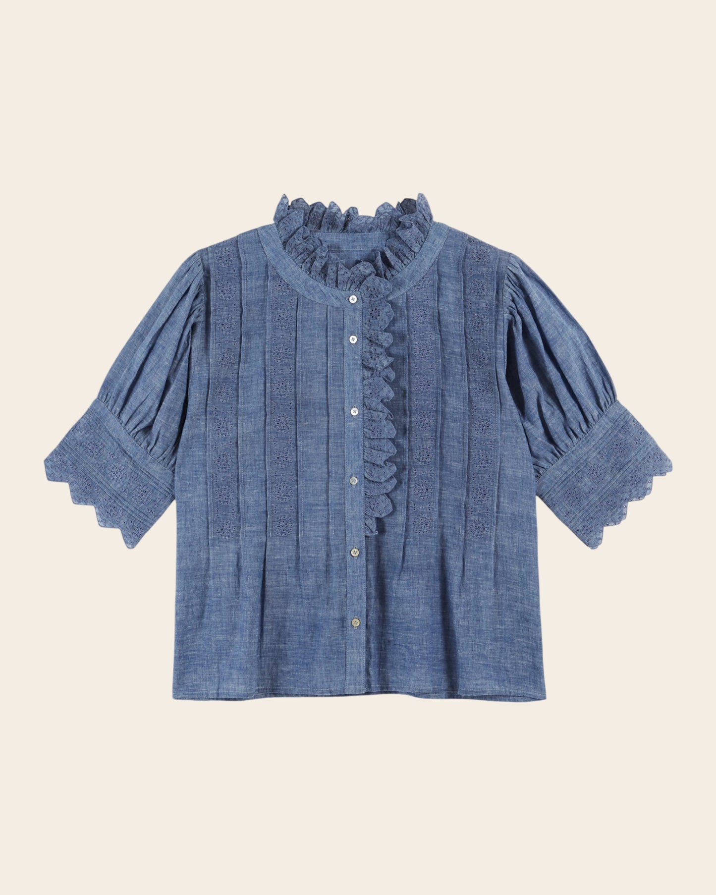 Blouse - Broderie anglaise chambray bleu