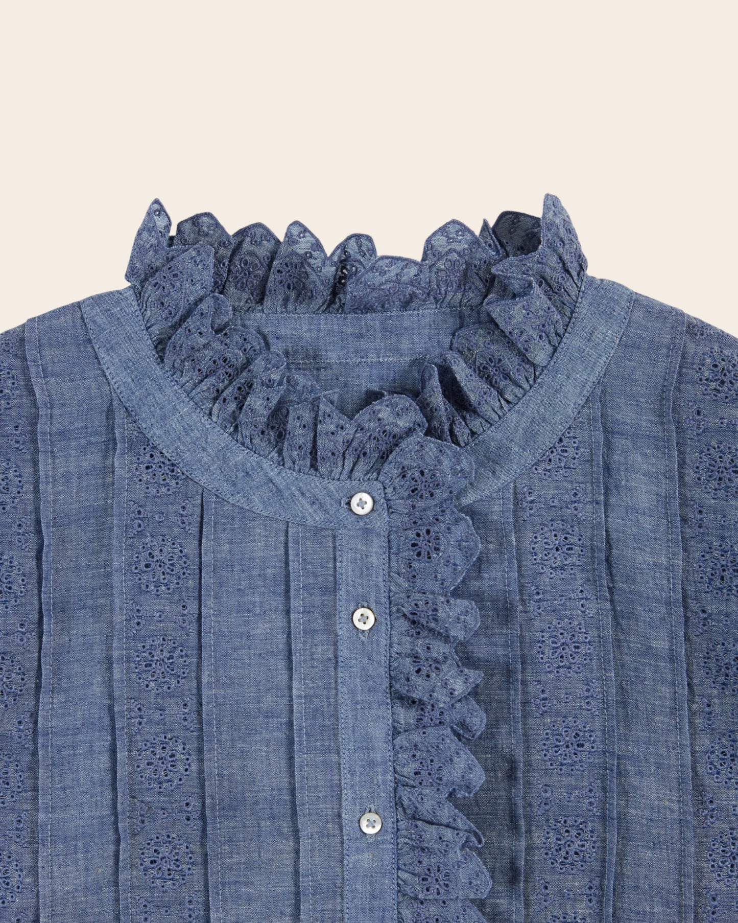 Blouse - Broderie anglaise chambray bleu