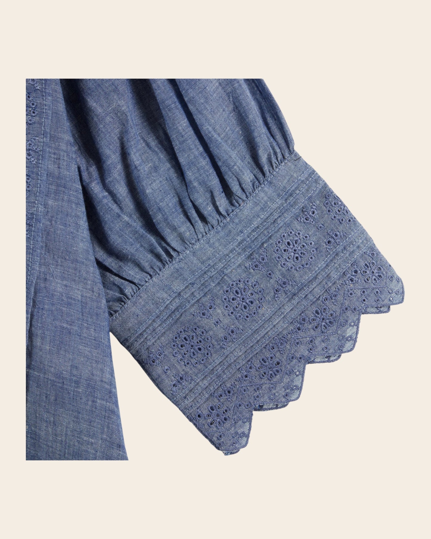 Blouse - Broderie anglaise chambray bleu