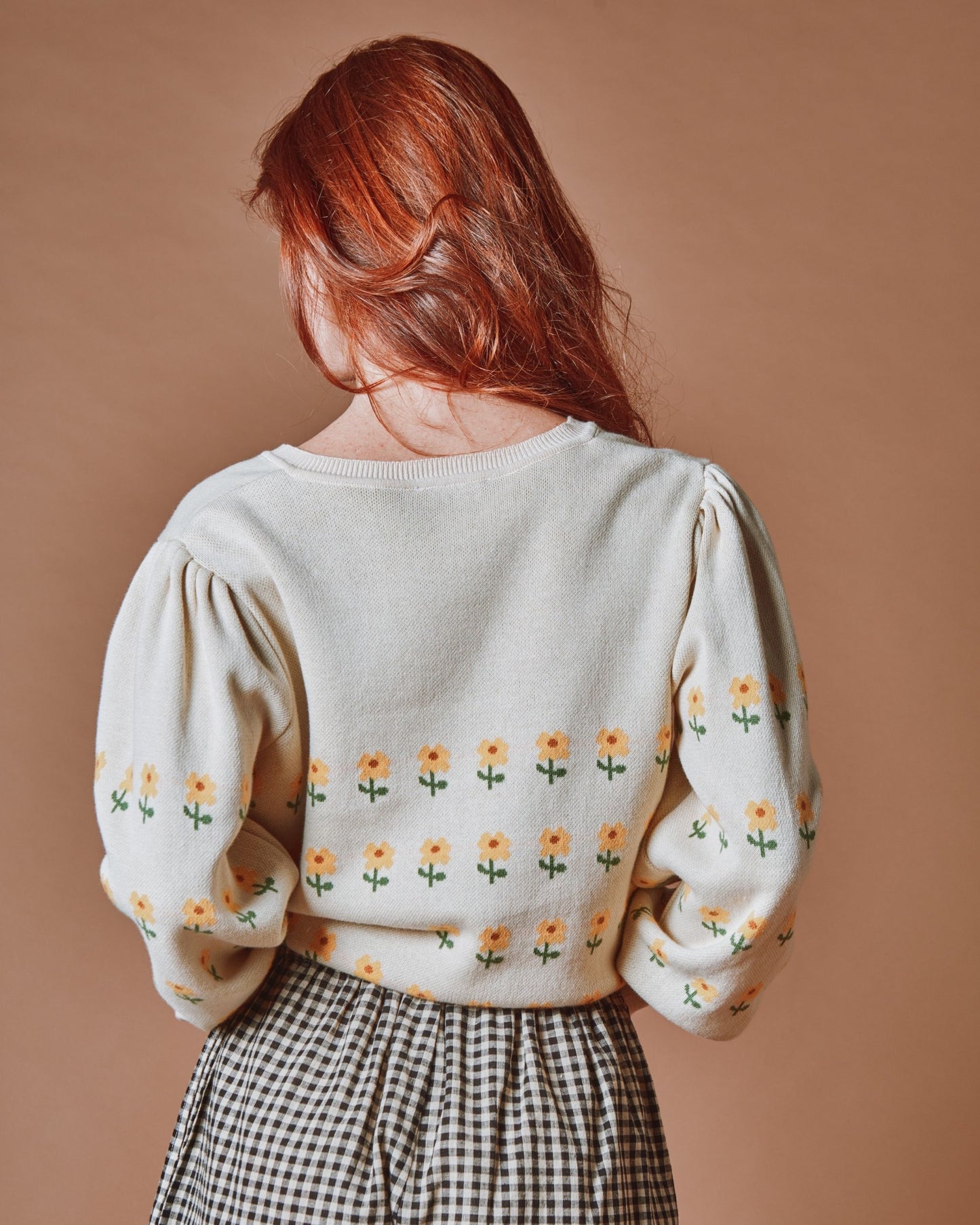 Cardigan - Jacquard à fleurs coton bio beige