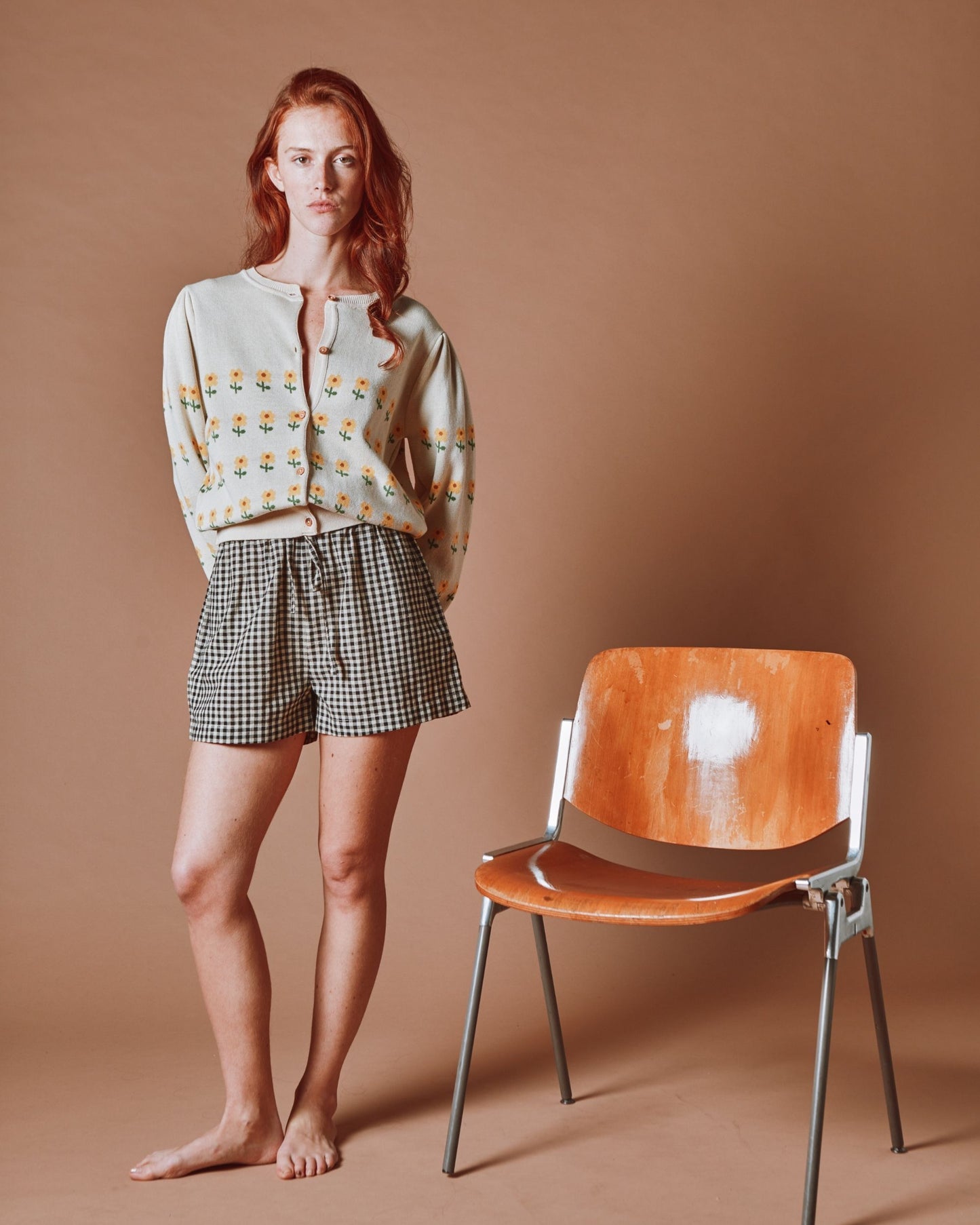 Cardigan - Jacquard à fleurs coton bio beige