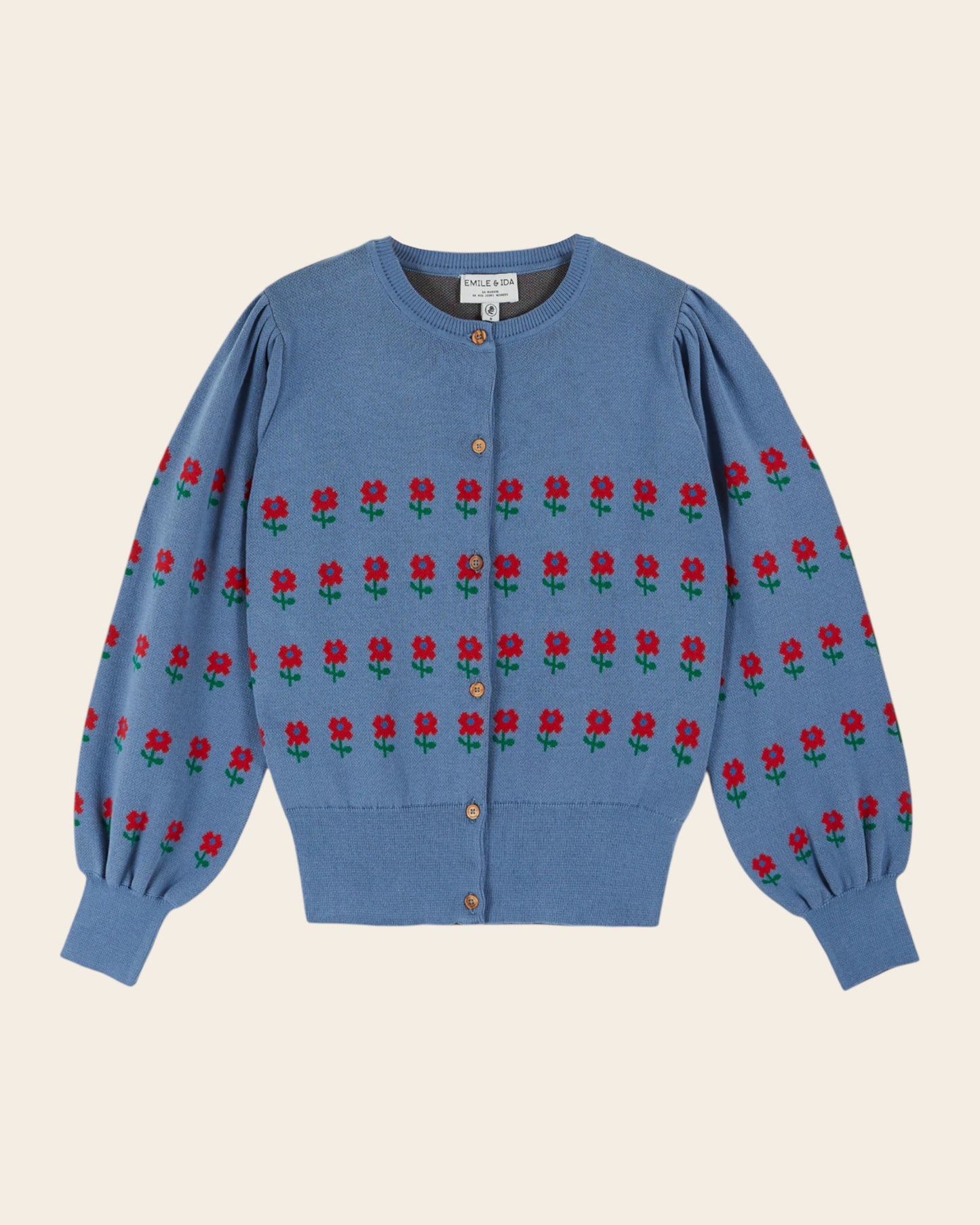 Cardigan - Jacquard à fleurs coton bio bleu
