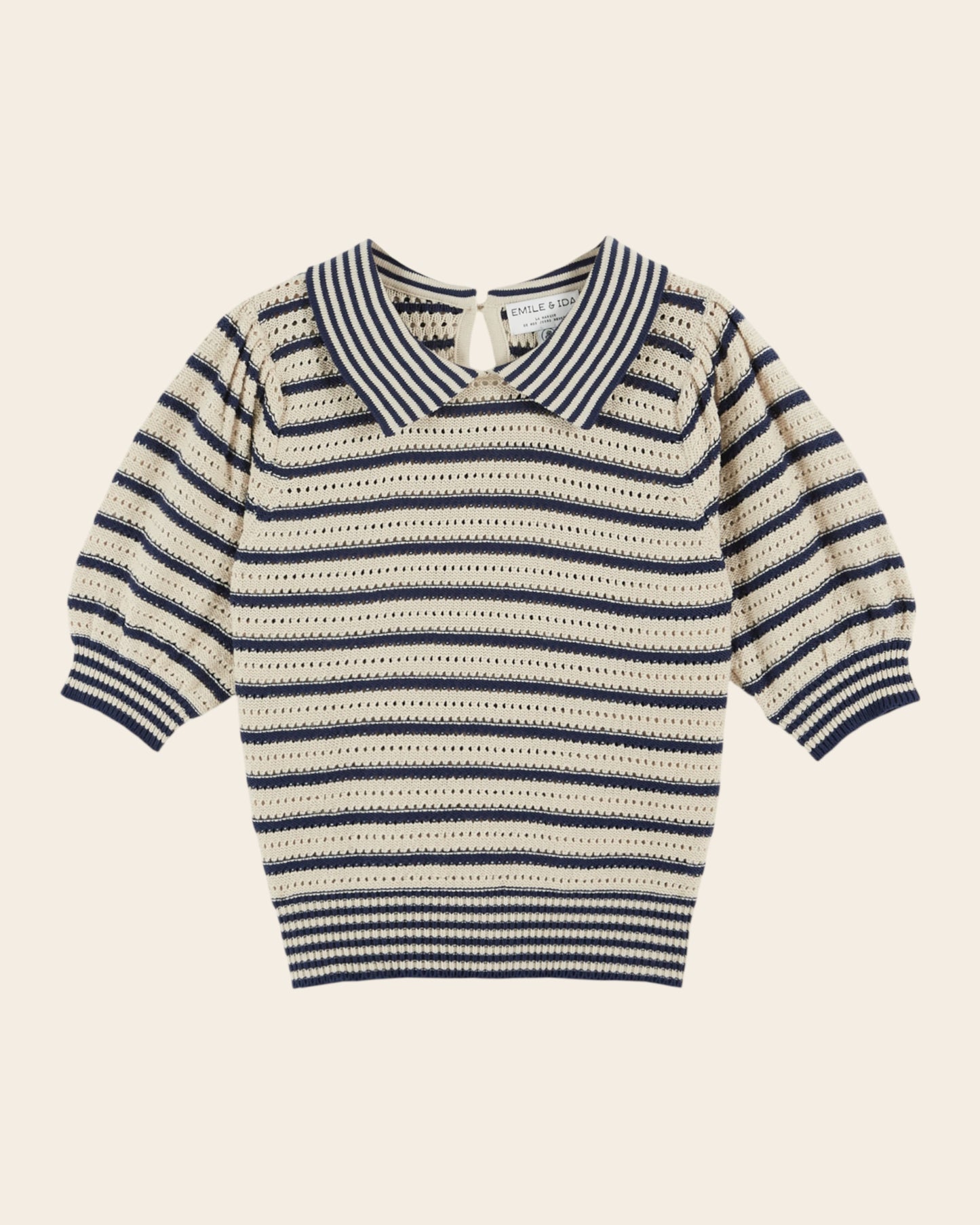 Polo - Ajouré rayé écru et marine