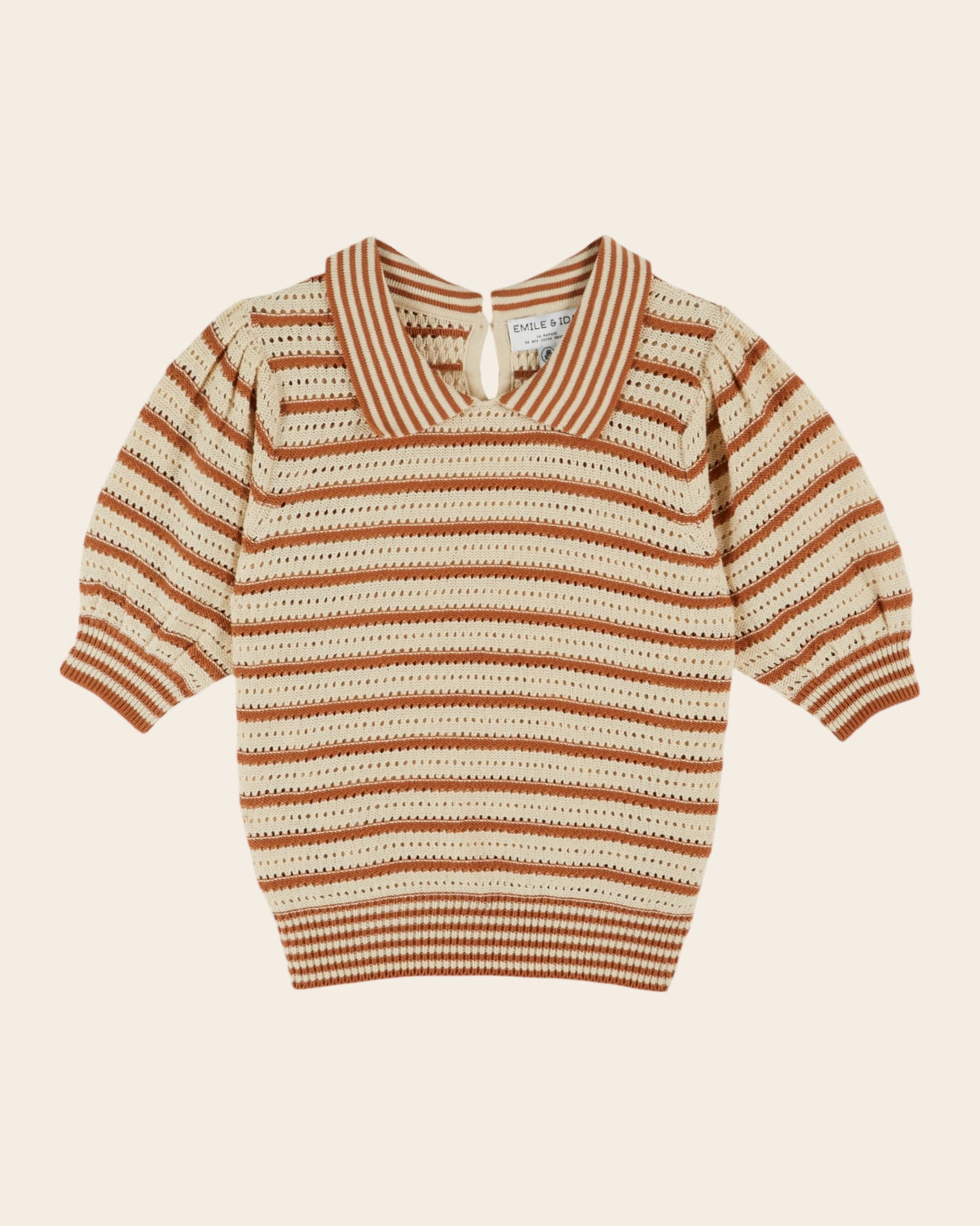 Polo - Ajouré rayé écru et marron