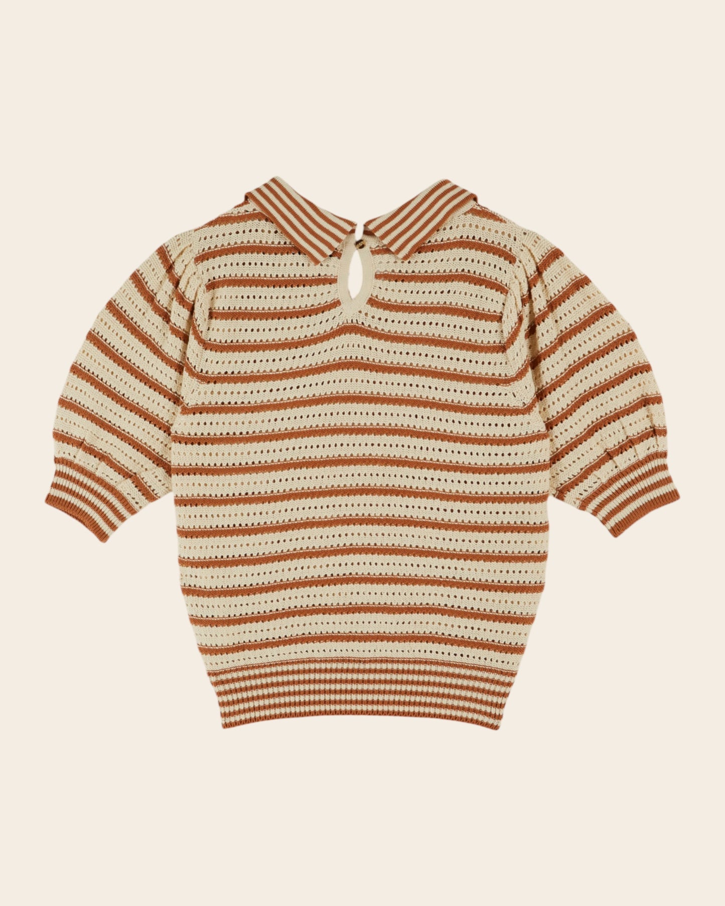 Polo - Ajouré rayé écru et marron
