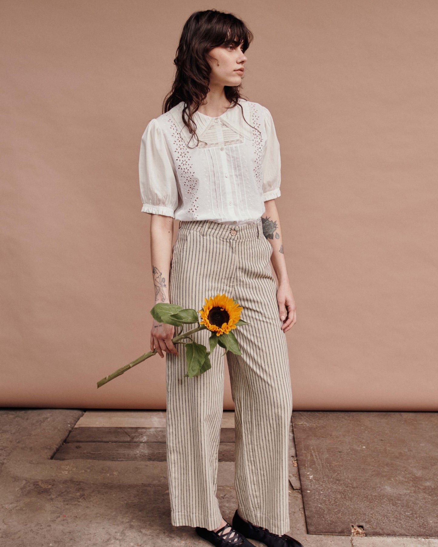 Pantalon - Rayé écru et noir