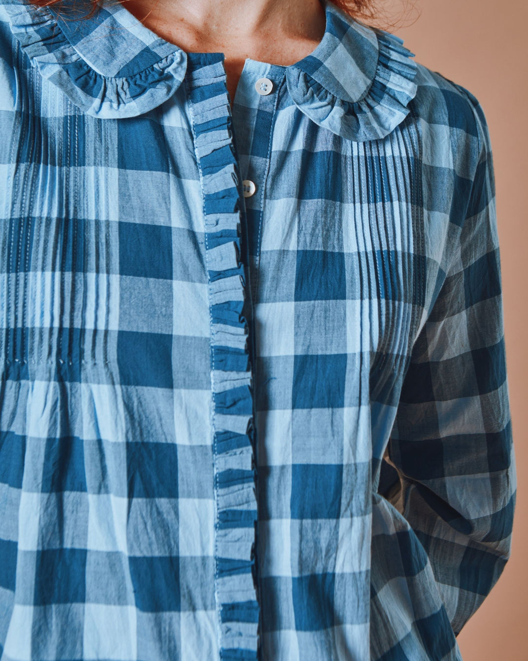 Blouse - Volanté vichy bleu