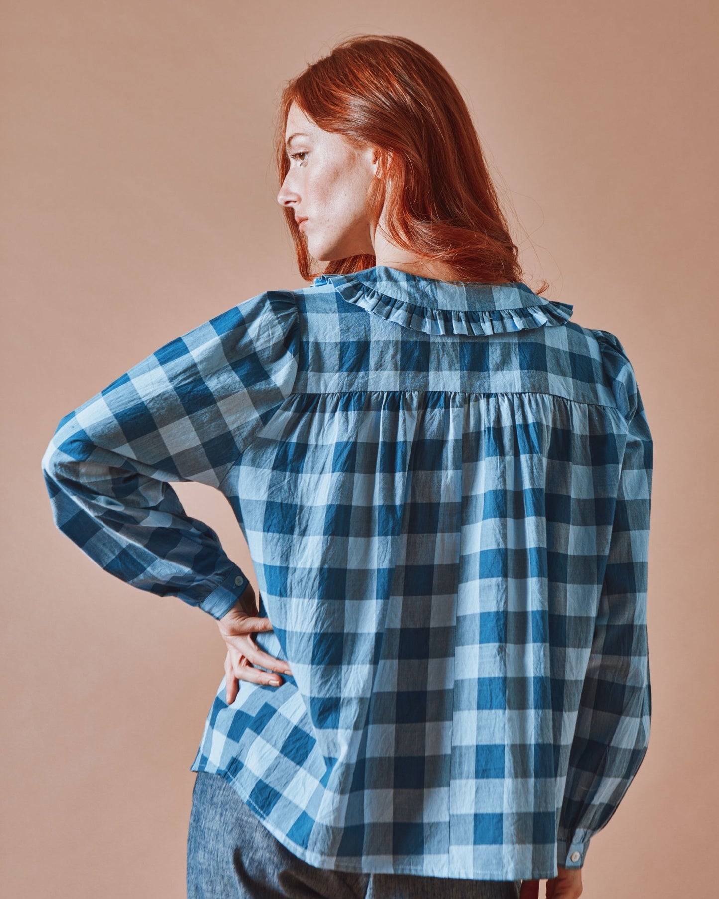 Blouse - Volanté vichy bleu