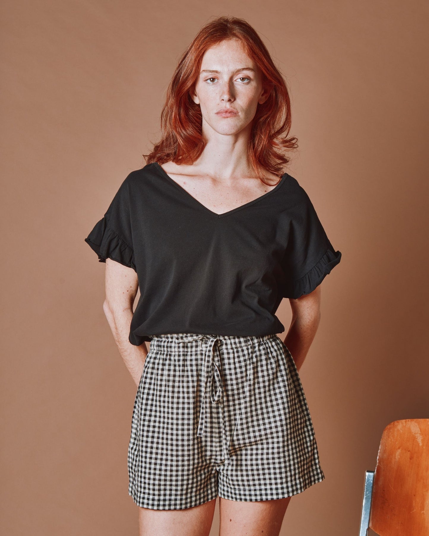 Short - Taille élastique vichy noir