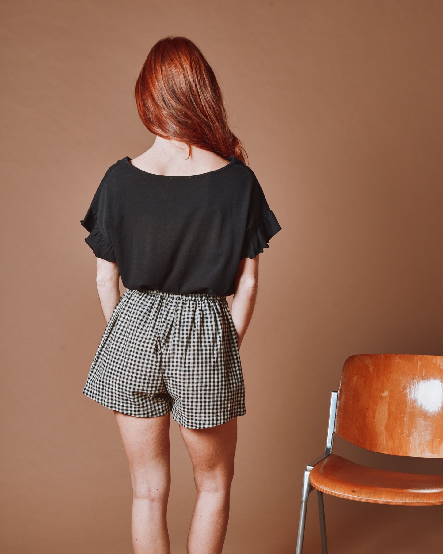 Short - Taille élastique vichy noir