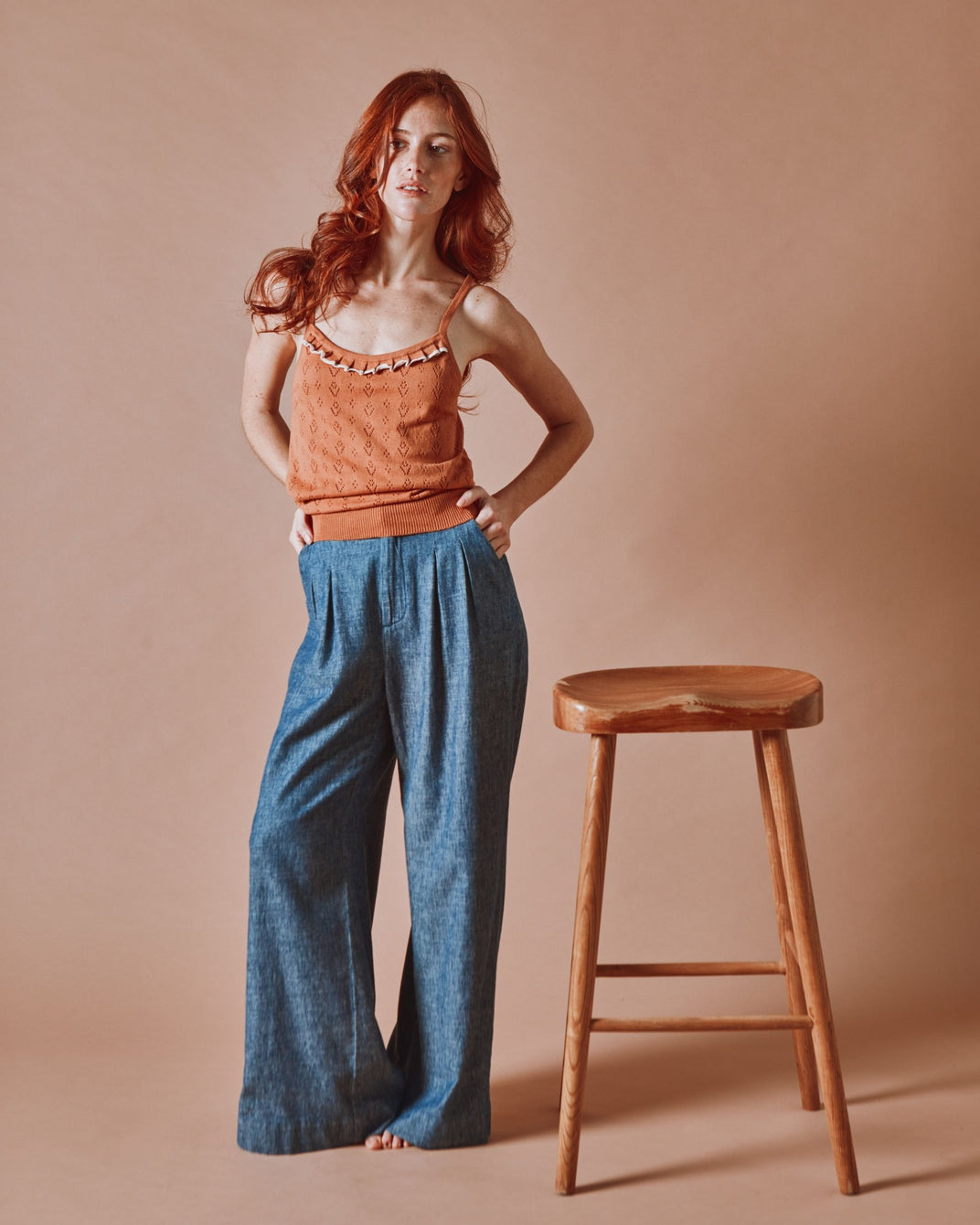 Top - À bretelles ajouré marron