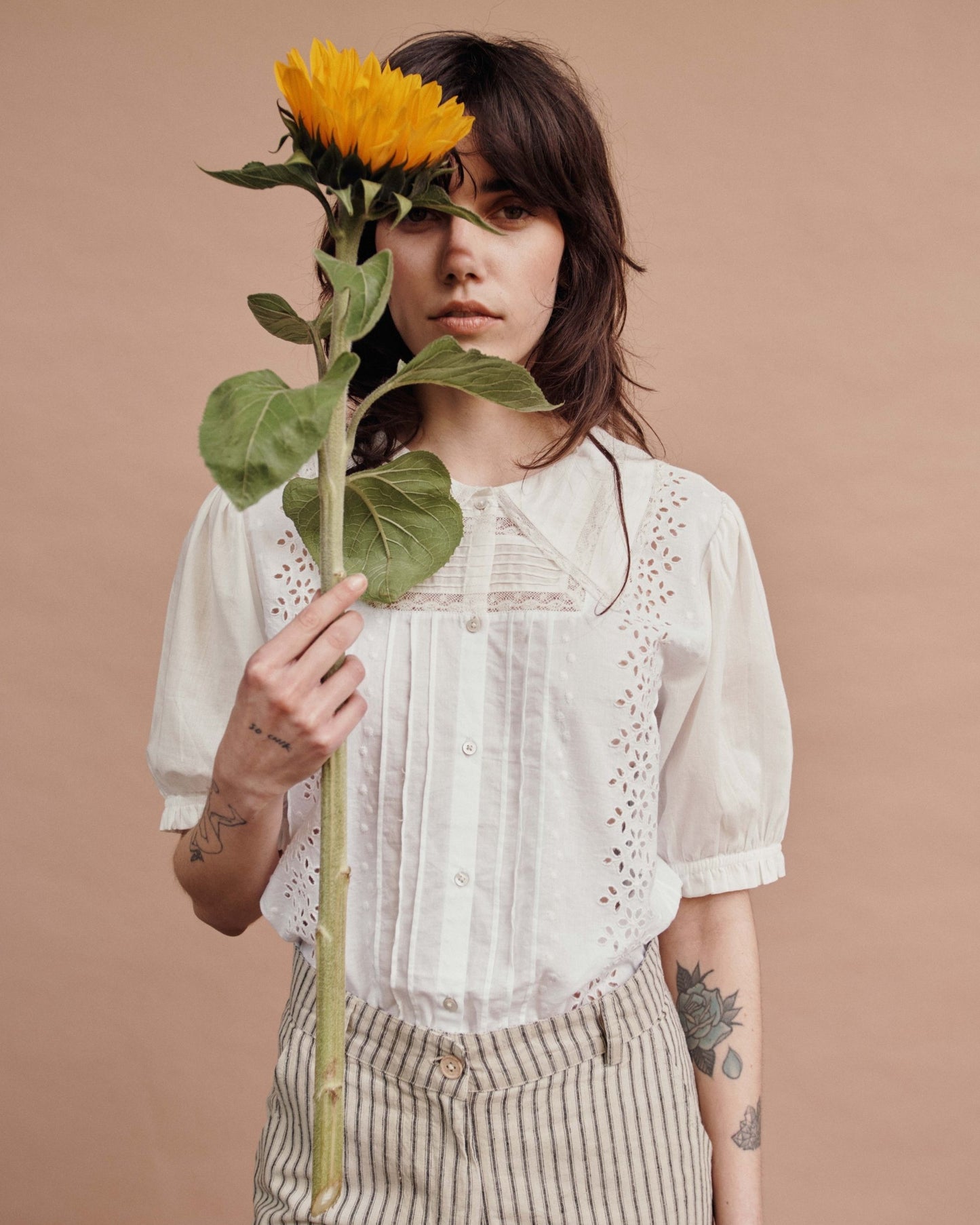 Blouse - Brodé dentelle crème rosé