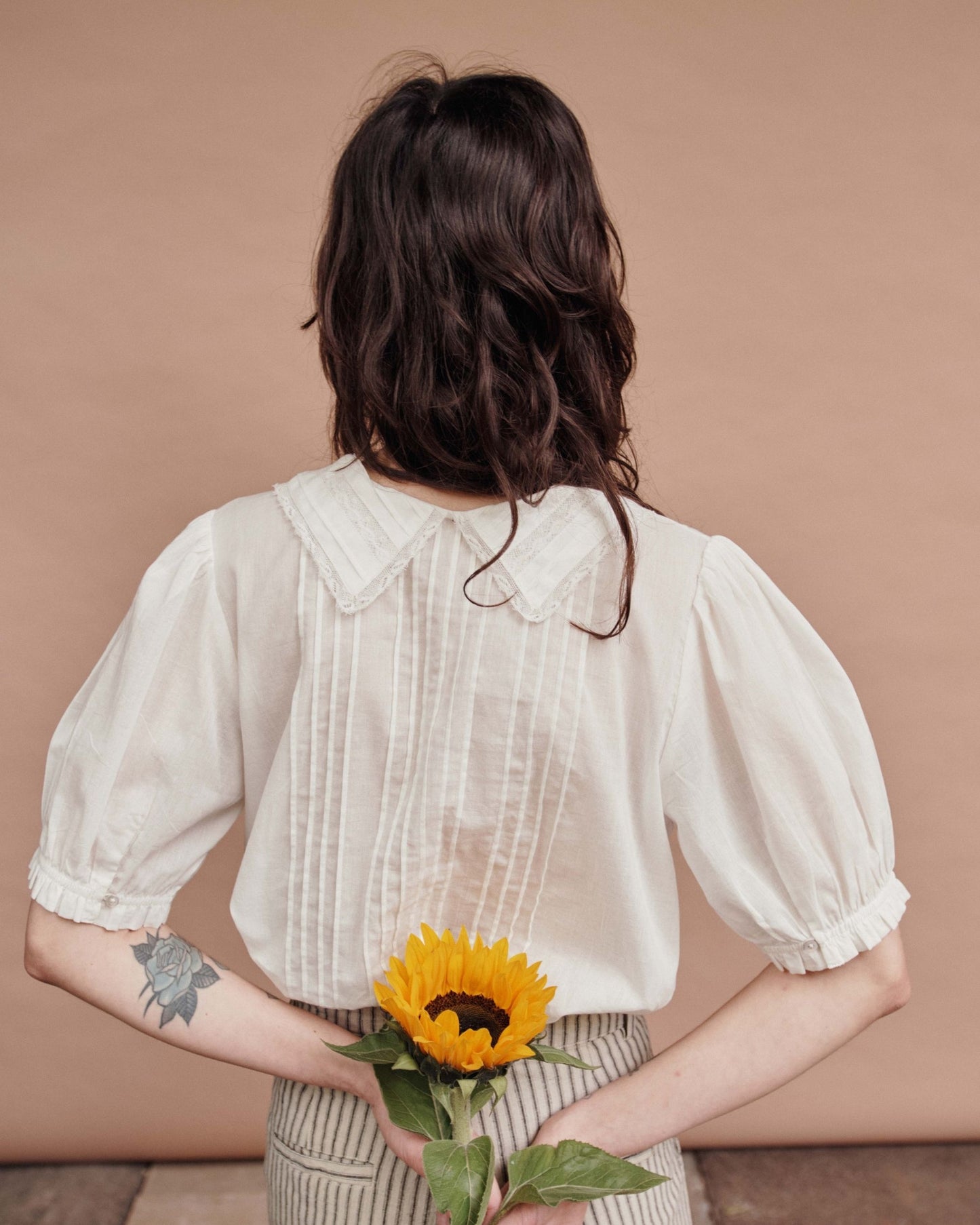 Blouse - Brodé dentelle crème rosé