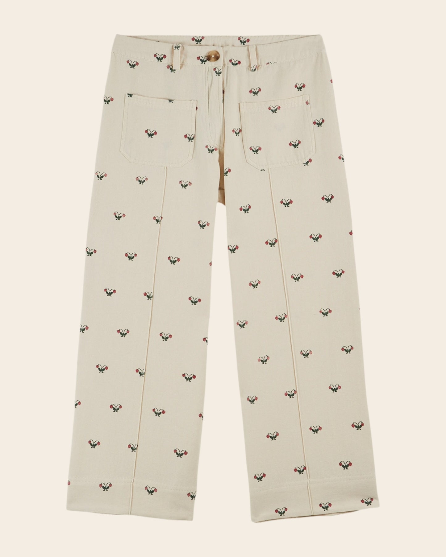 Pantalon - Crop fleurs écru