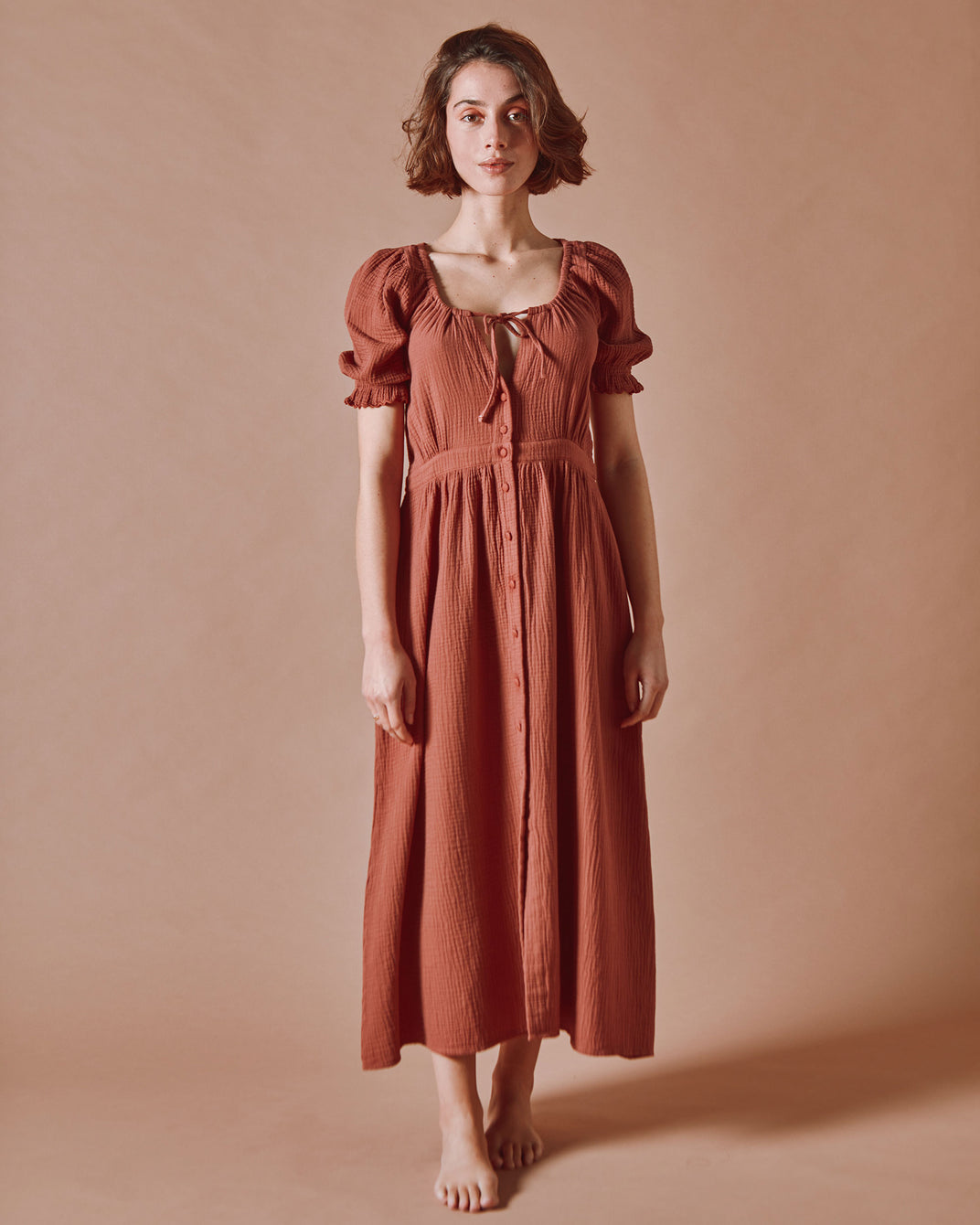 Robe longue - Gaze de coton sienne