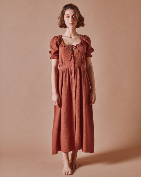 Robe longue - Gaze de coton sienne