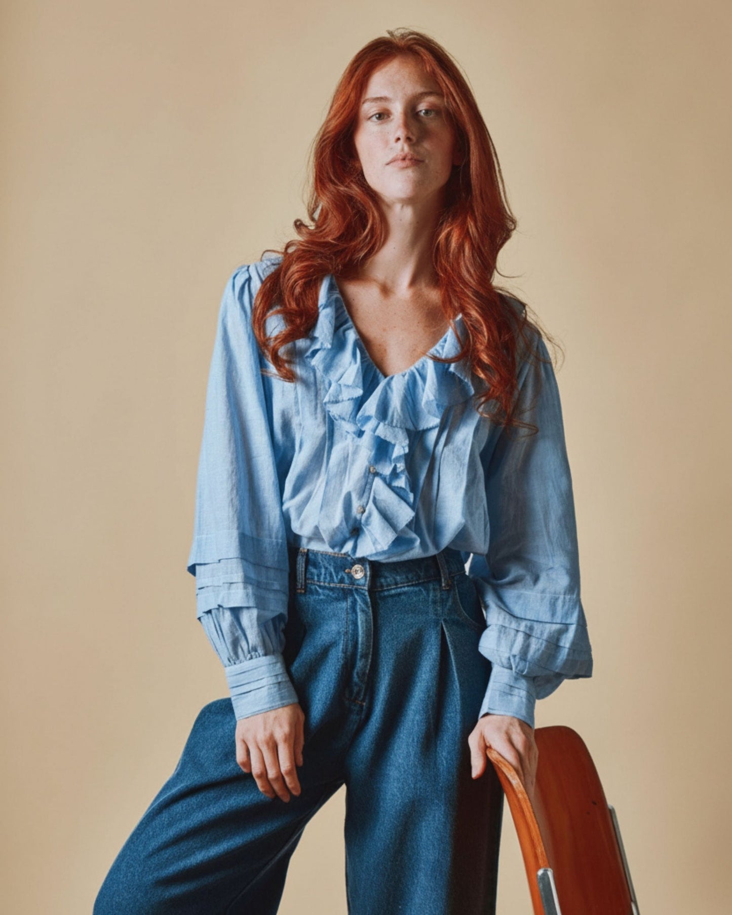 Blouse - Volantée khadi bleu