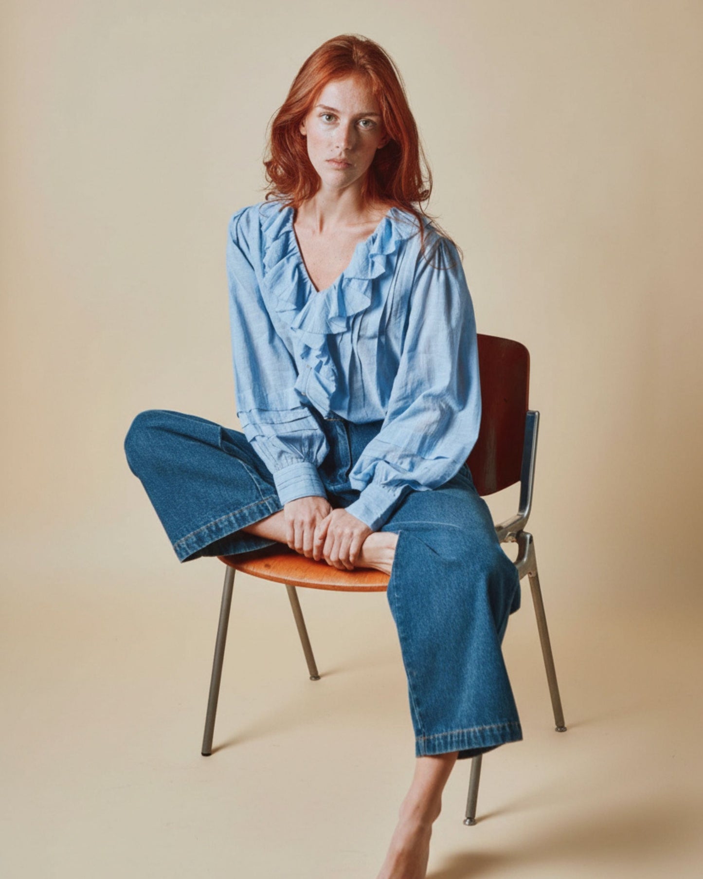 Blouse - Volantée khadi bleu