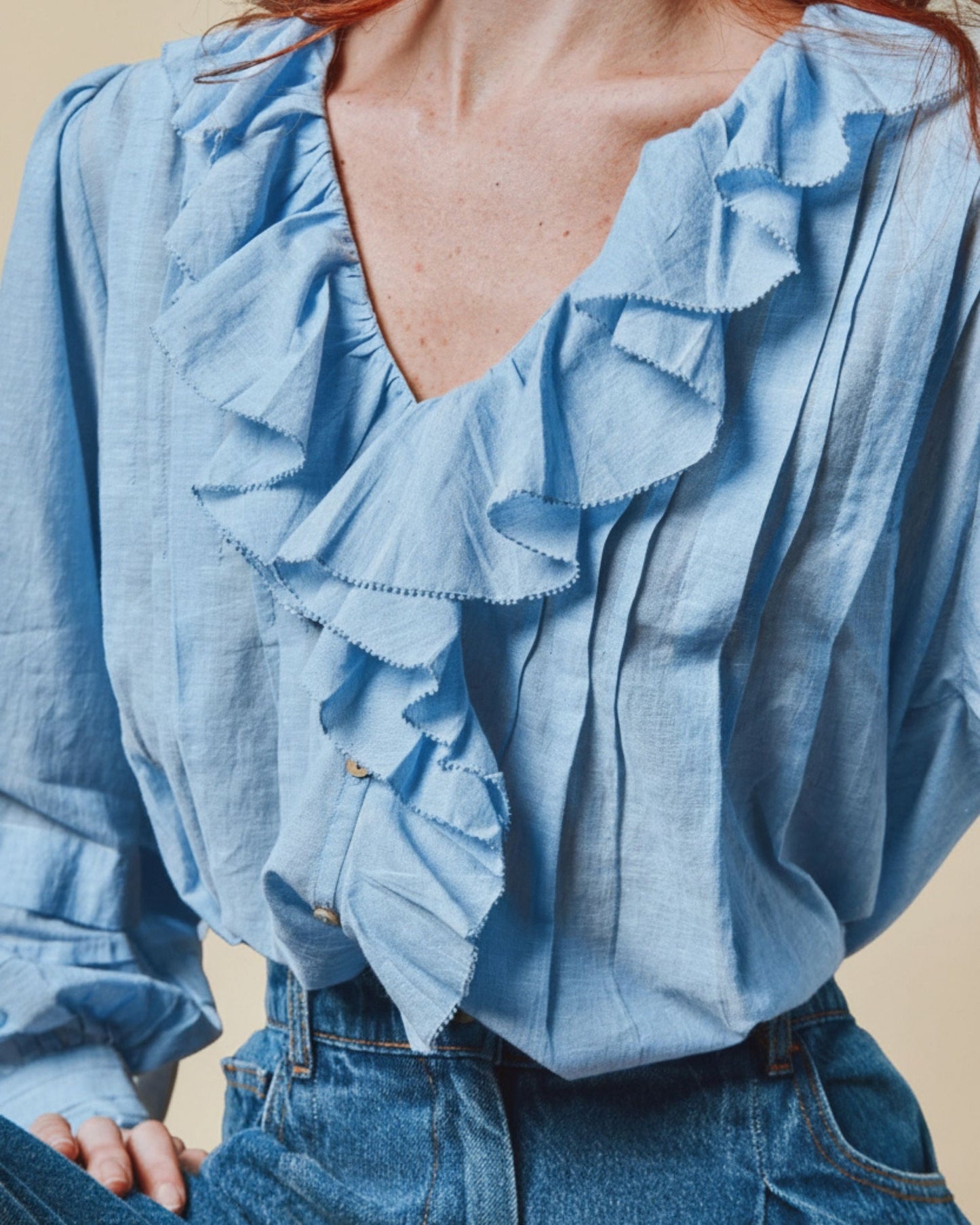 Blouse - Volantée khadi bleu