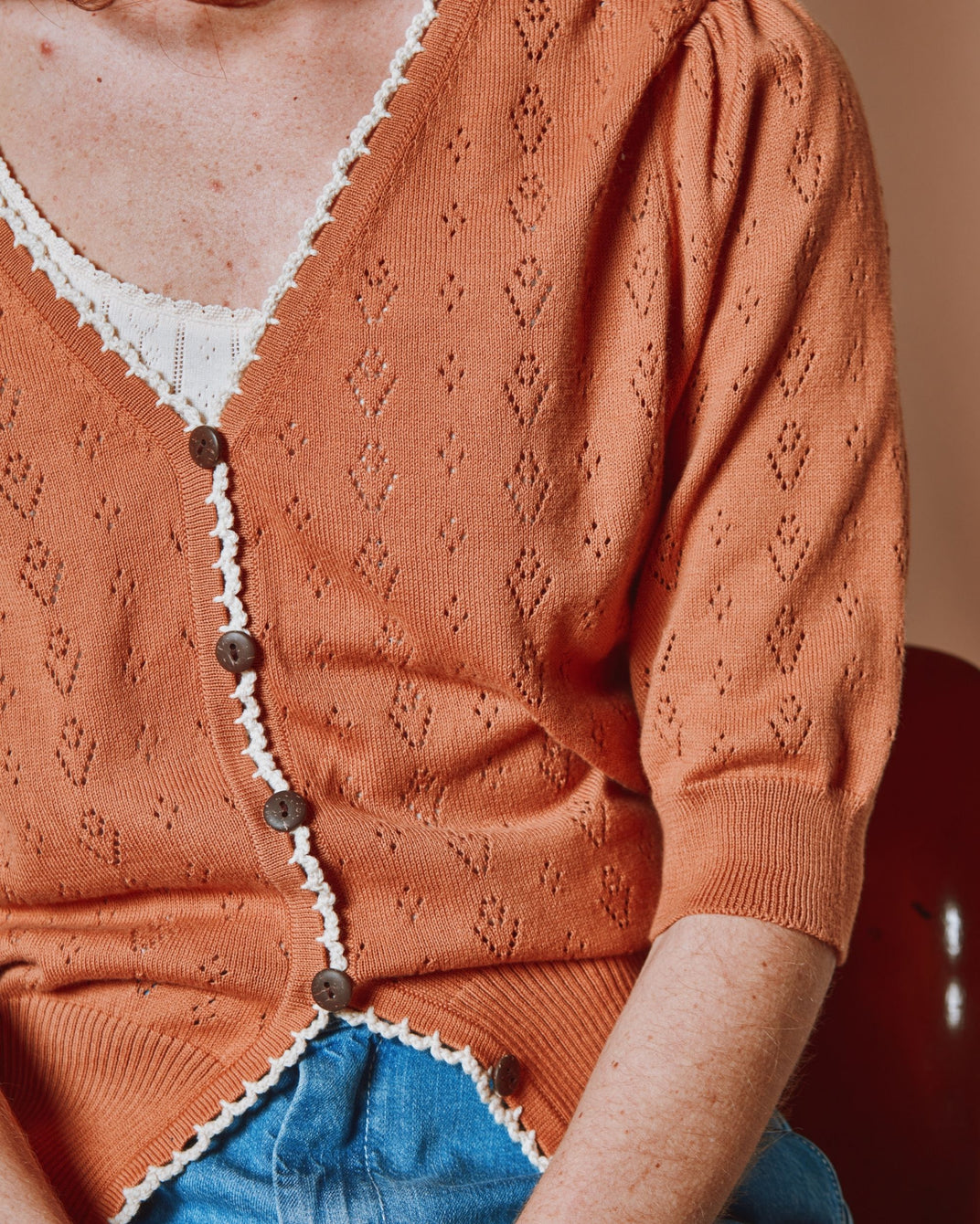 Gilet - Ajouré tulipes marron