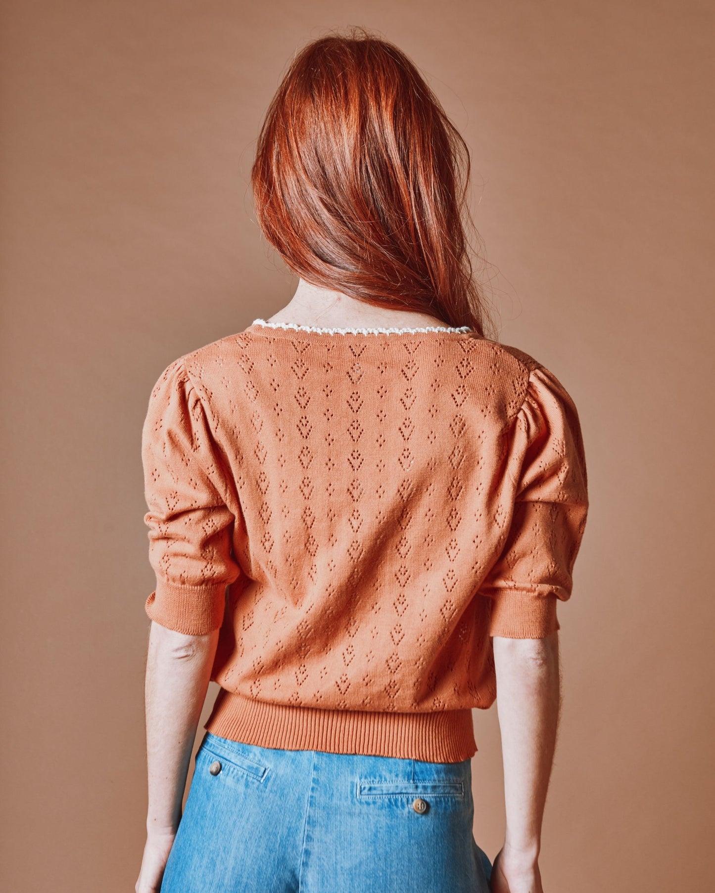 Gilet - Ajouré tulipes marron