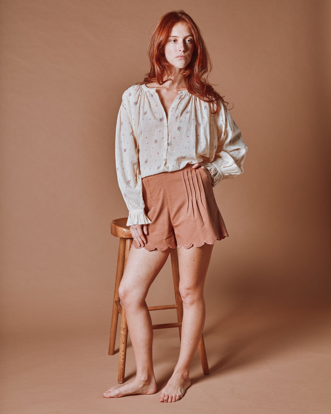 Short à pont - Plissé marron